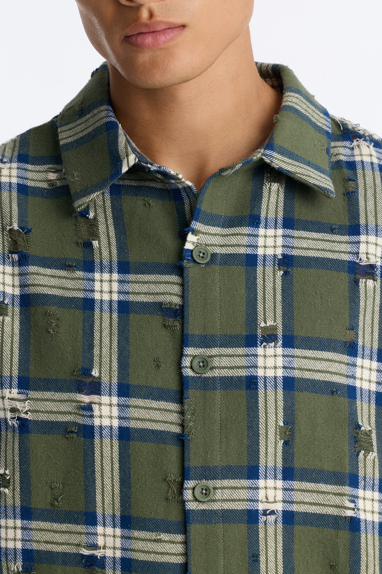 Plaid Washed Flannel Button Up Shirt - Green/combo image 7