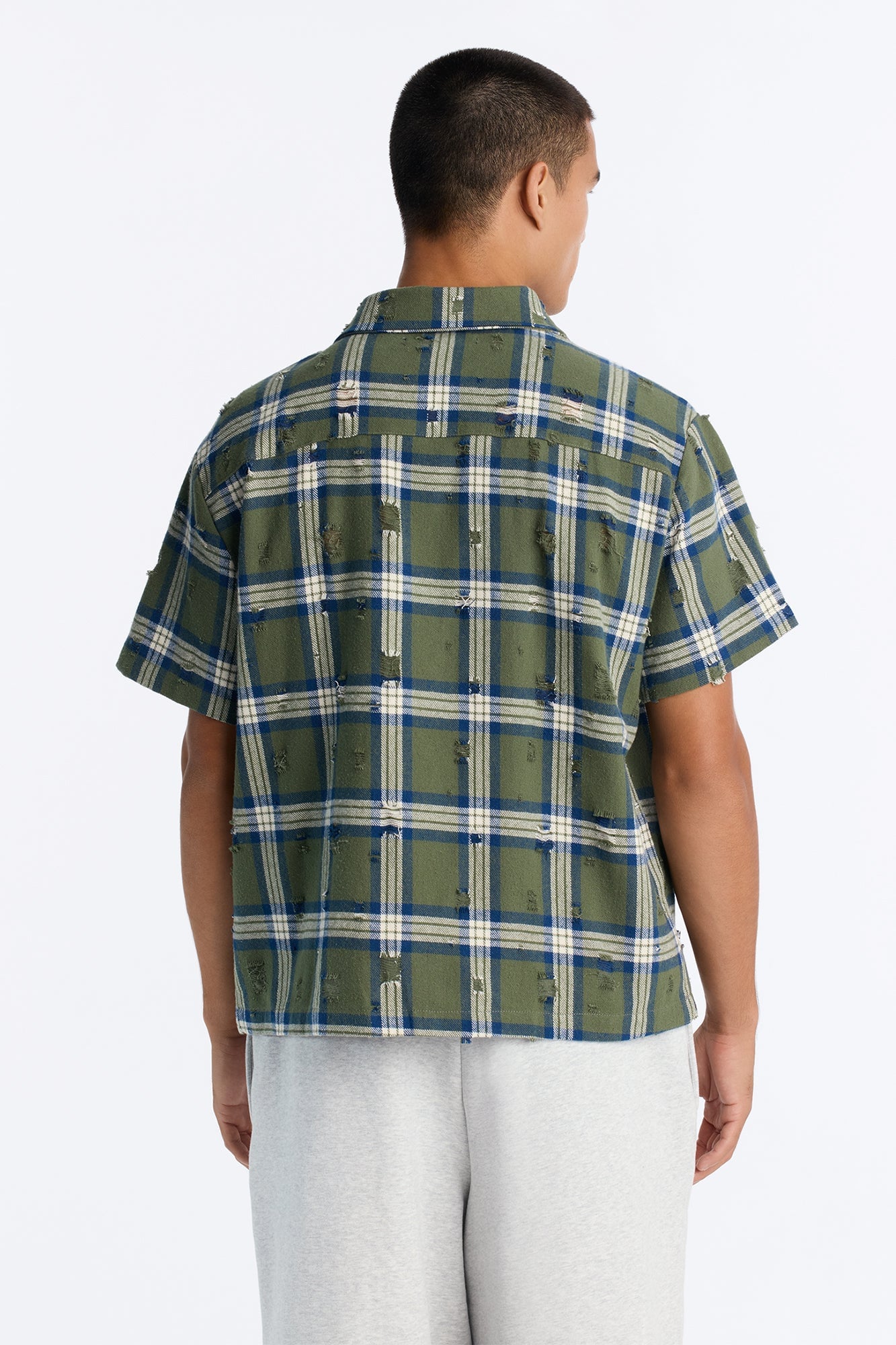 Plaid Washed Flannel Button Up Shirt - Green/combo image 8
