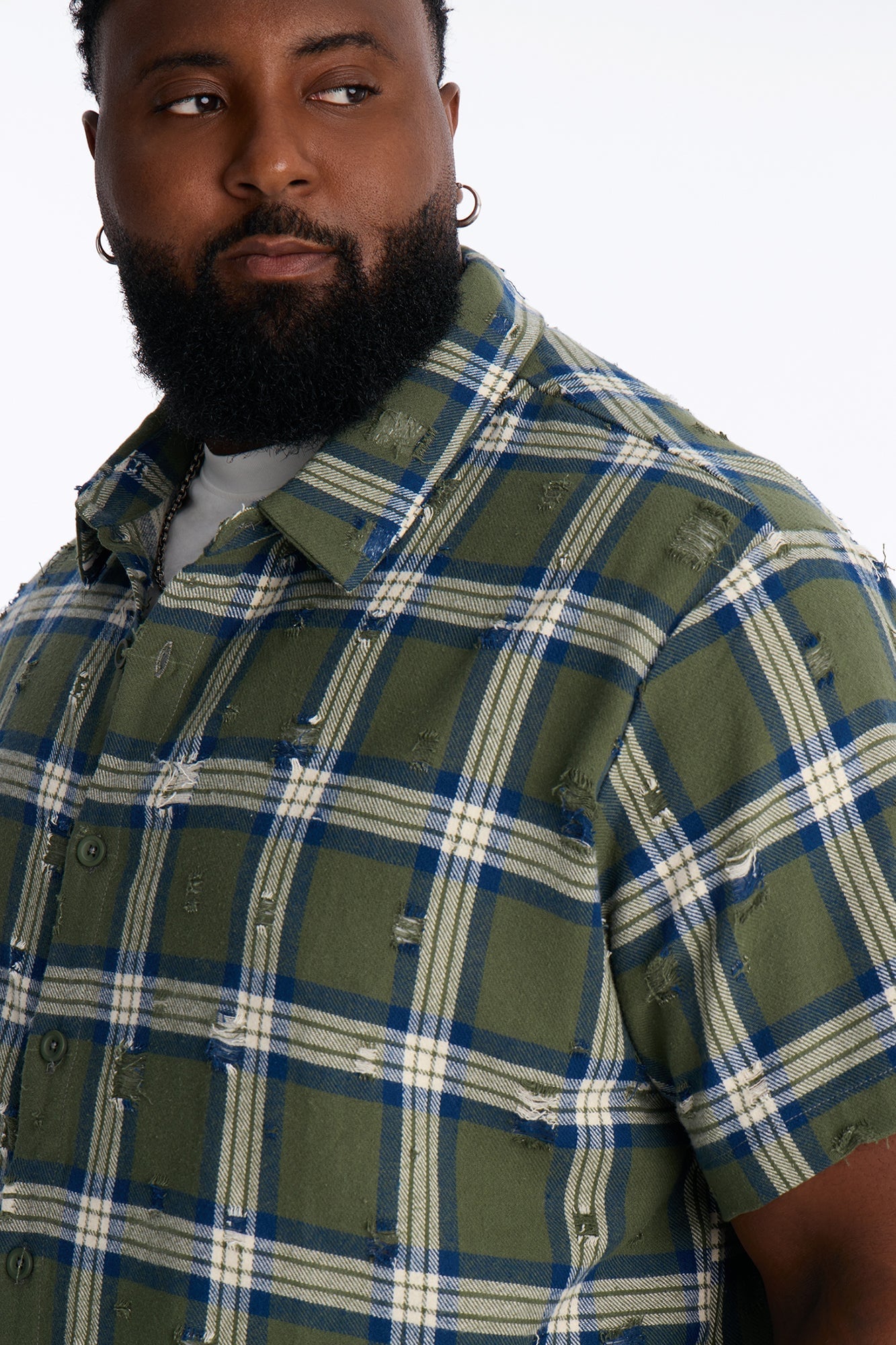 Plaid Washed Flannel Button Up Shirt - Green/combo image 3