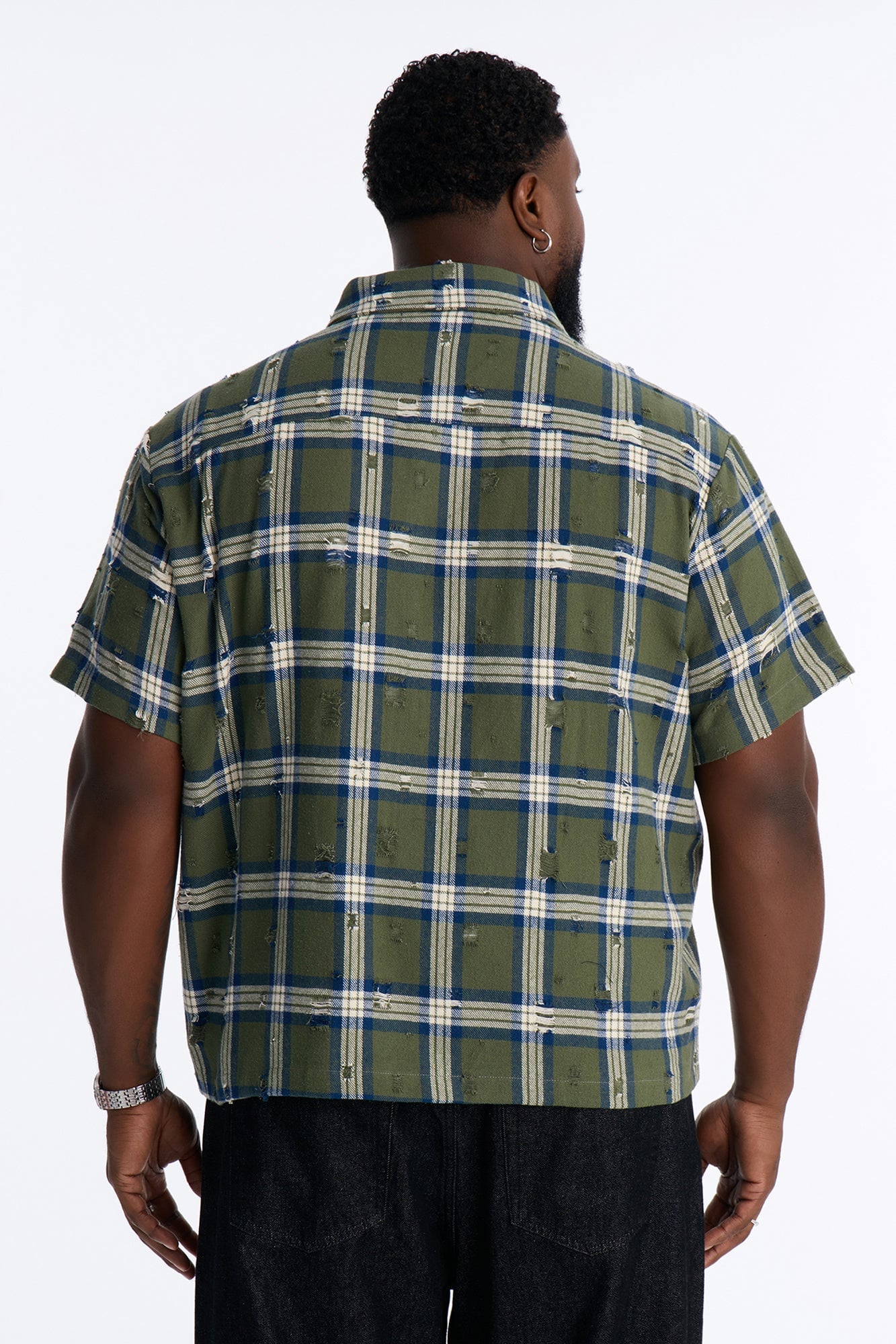 Plaid Washed Flannel Button Up Shirt - Green/combo image 4