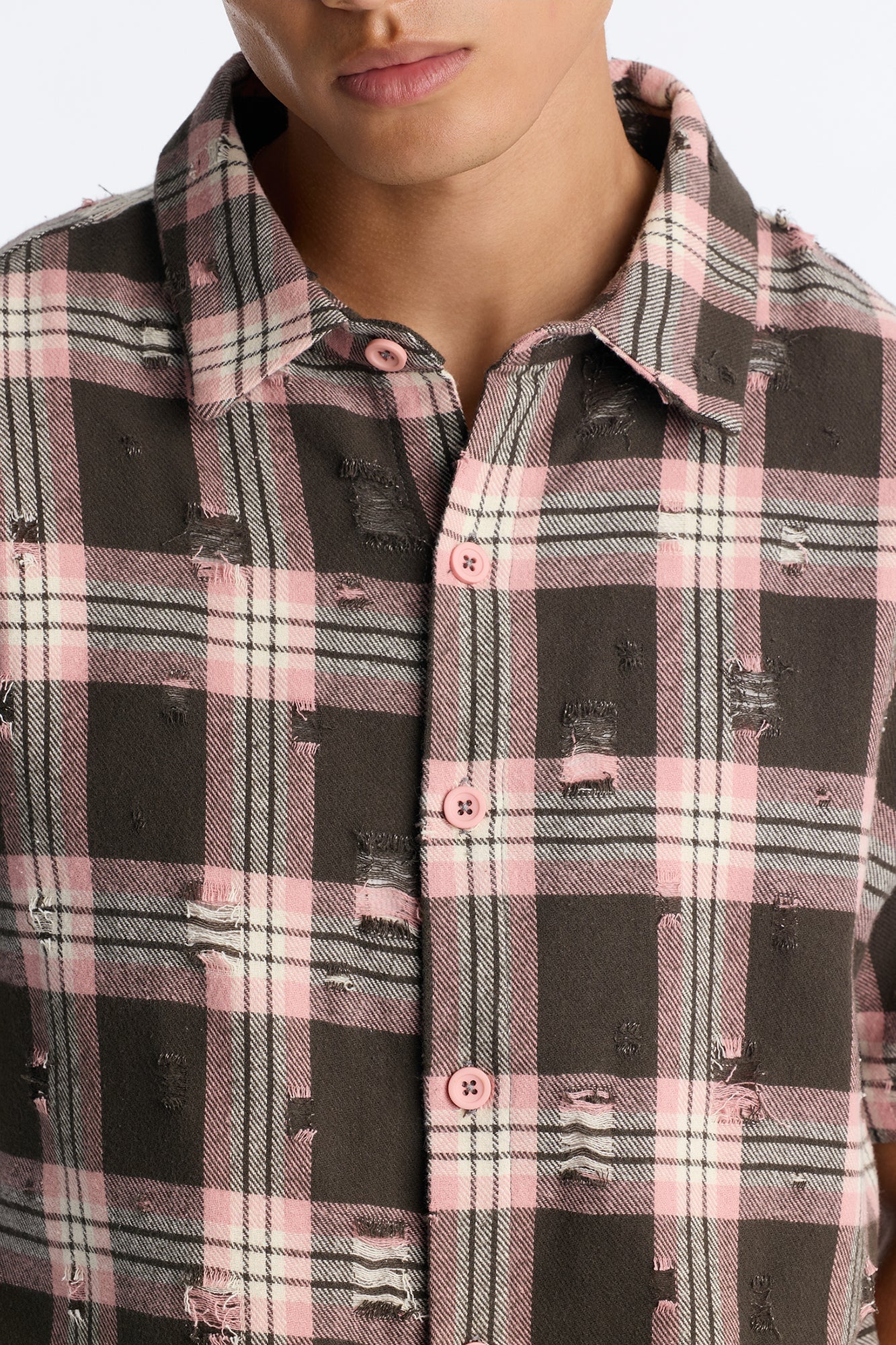 Plaid Washed Flannel Button Up Shirt - Pink/combo image 7