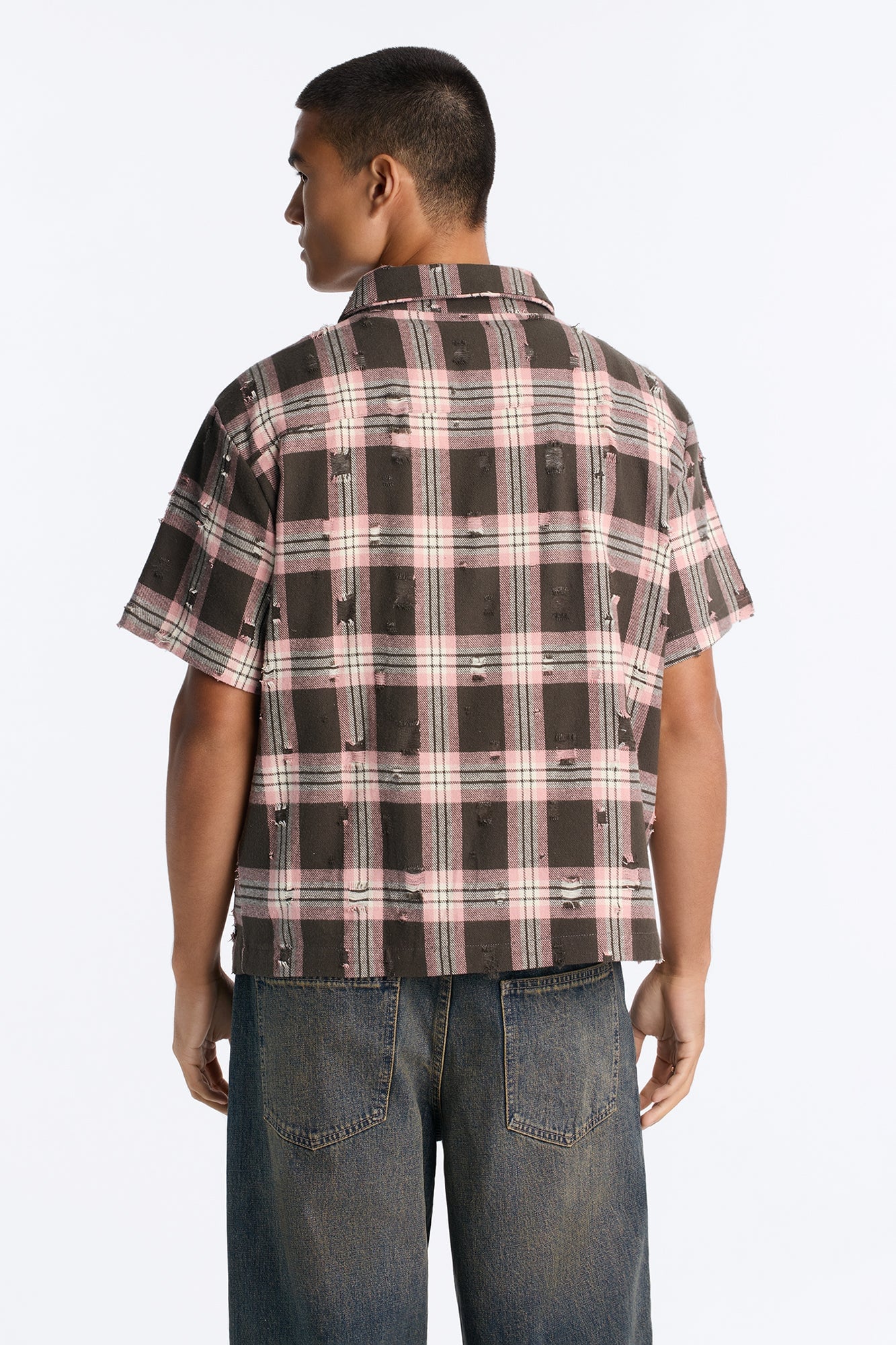 Plaid Washed Flannel Button Up Shirt - Pink/combo image 8