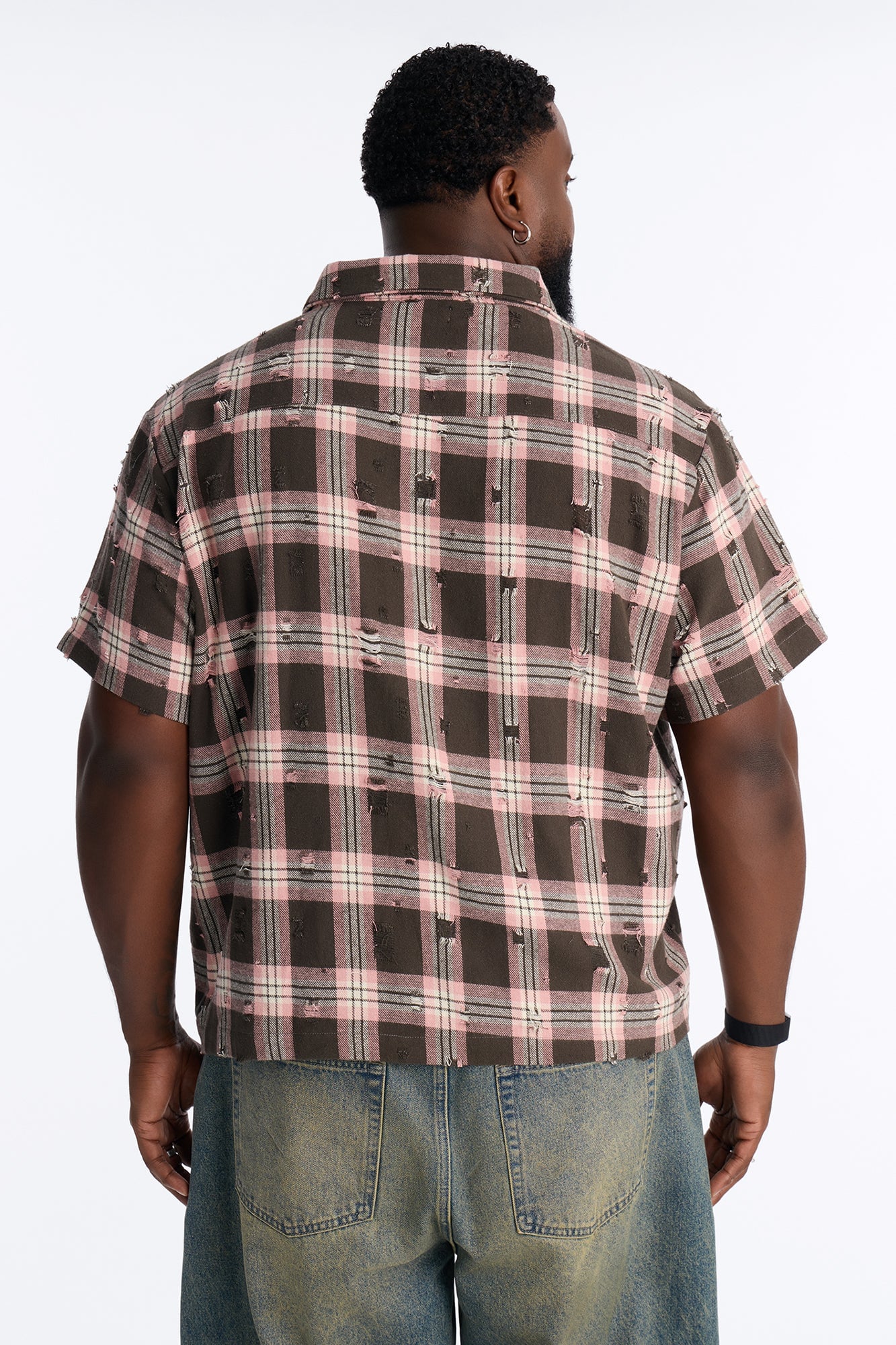 Plaid Washed Flannel Button Up Shirt - Pink/combo image 4