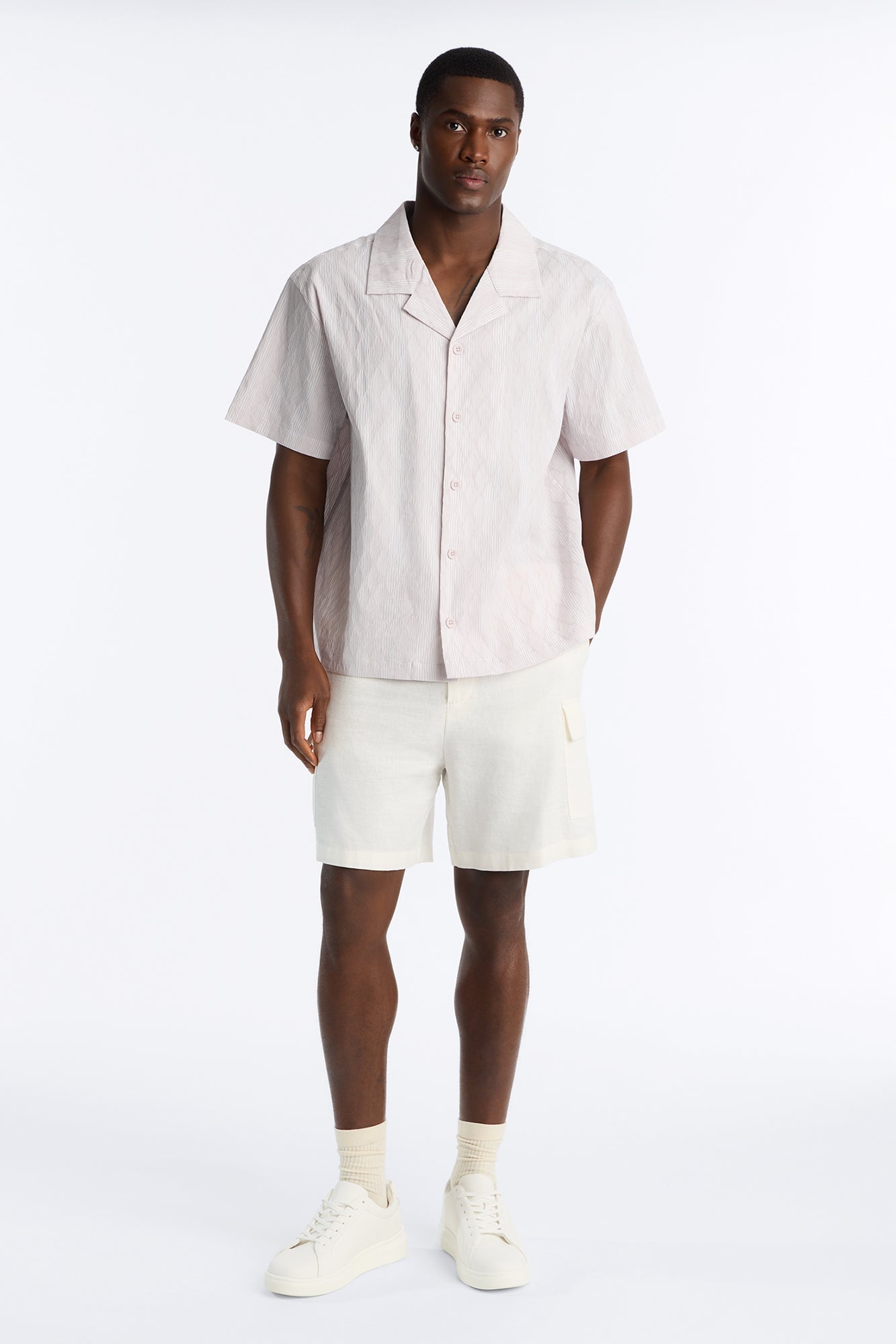 Harbor Stripe Cuban Collar Button Up Shirt - Mauve/combo image 6