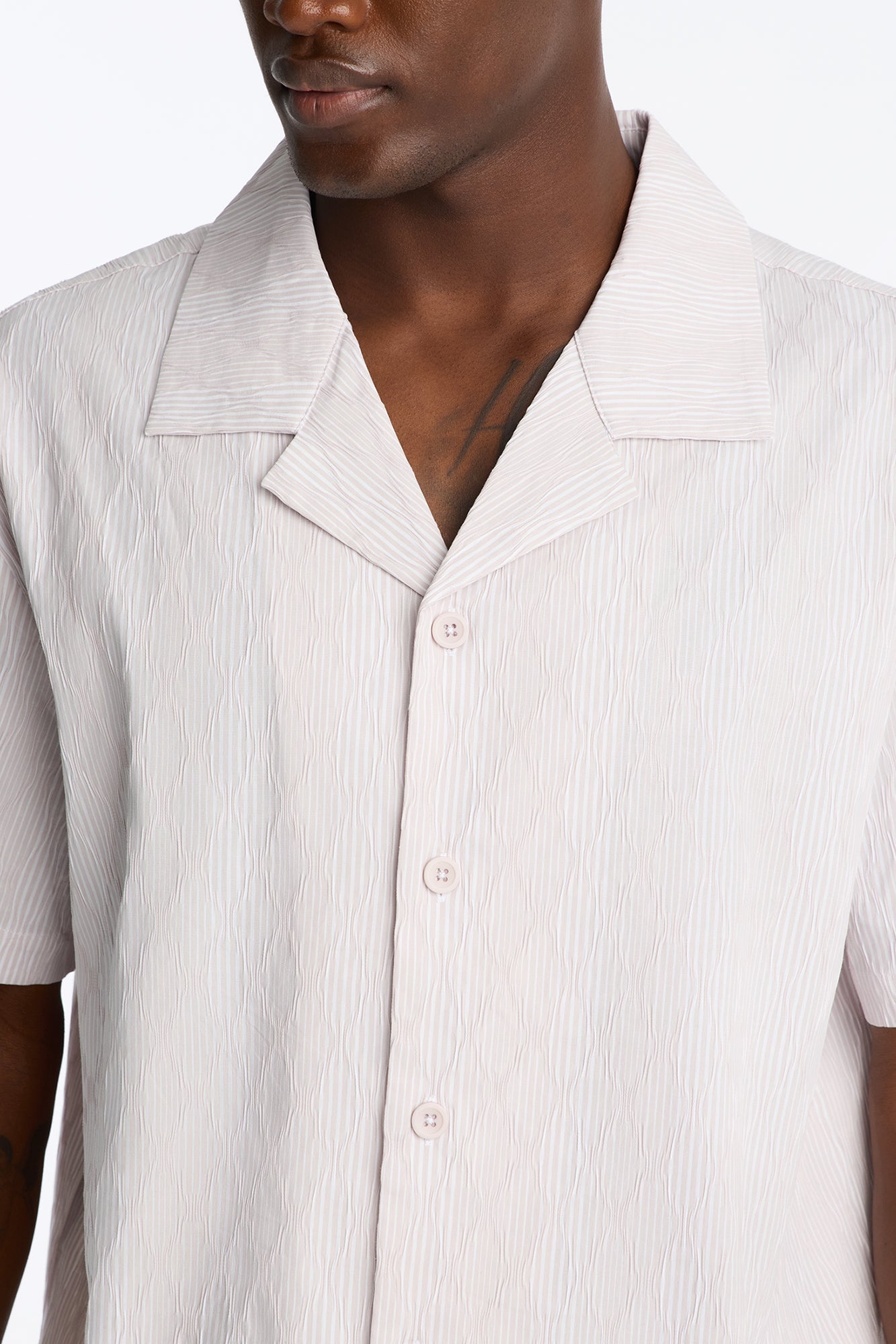 Harbor Stripe Cuban Collar Button Up Shirt - Mauve/combo image 8