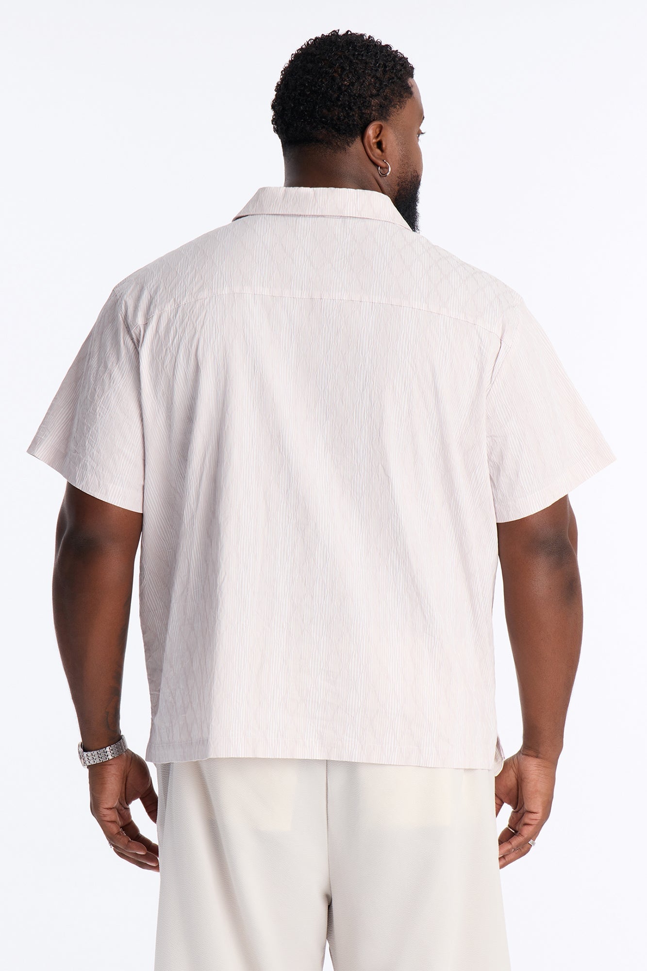 Harbor Stripe Cuban Collar Button Up Shirt - Mauve/combo image 3