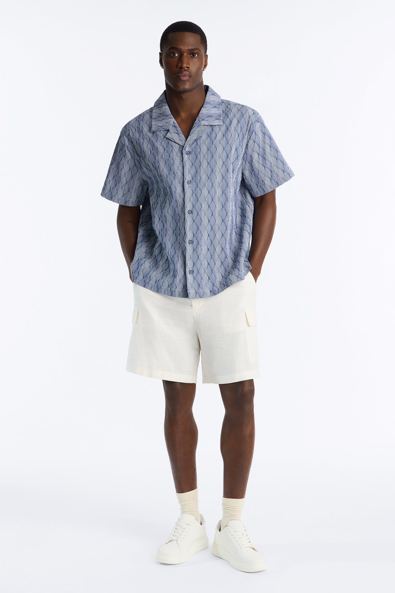 Harbor Stripe Cuban Collar Button Up Shirt - Navy/combo image 6