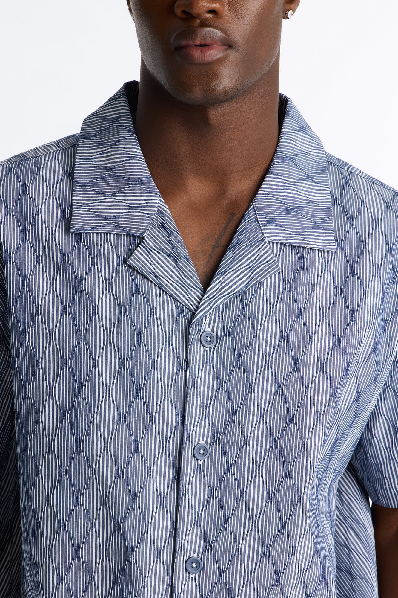 Harbor Stripe Cuban Collar Button Up Shirt - Navy/combo image 8