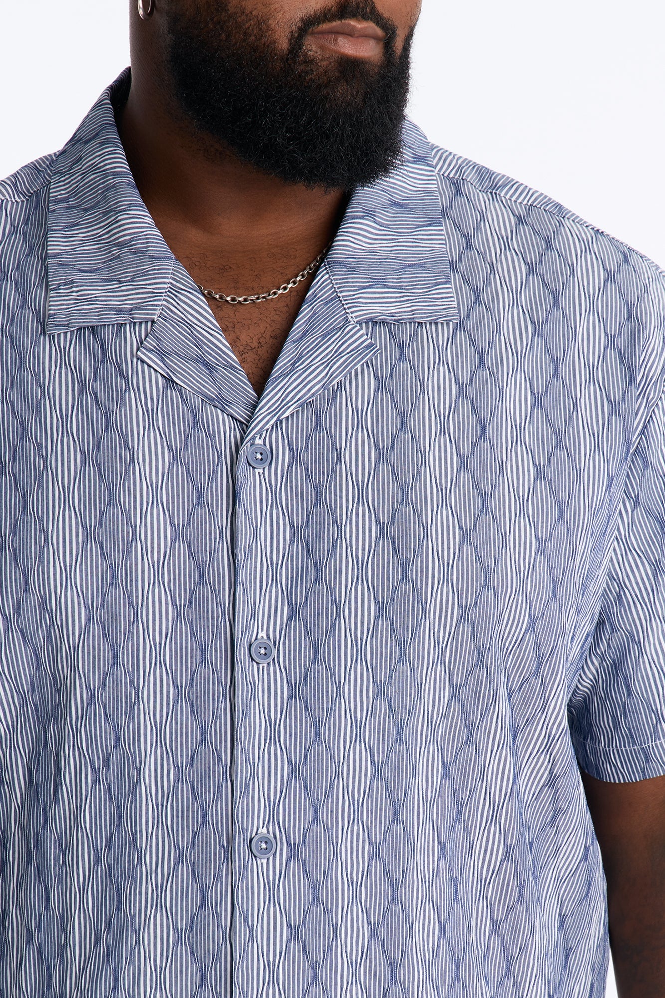 Harbor Stripe Cuban Collar Button Up Shirt - Navy/combo image 4