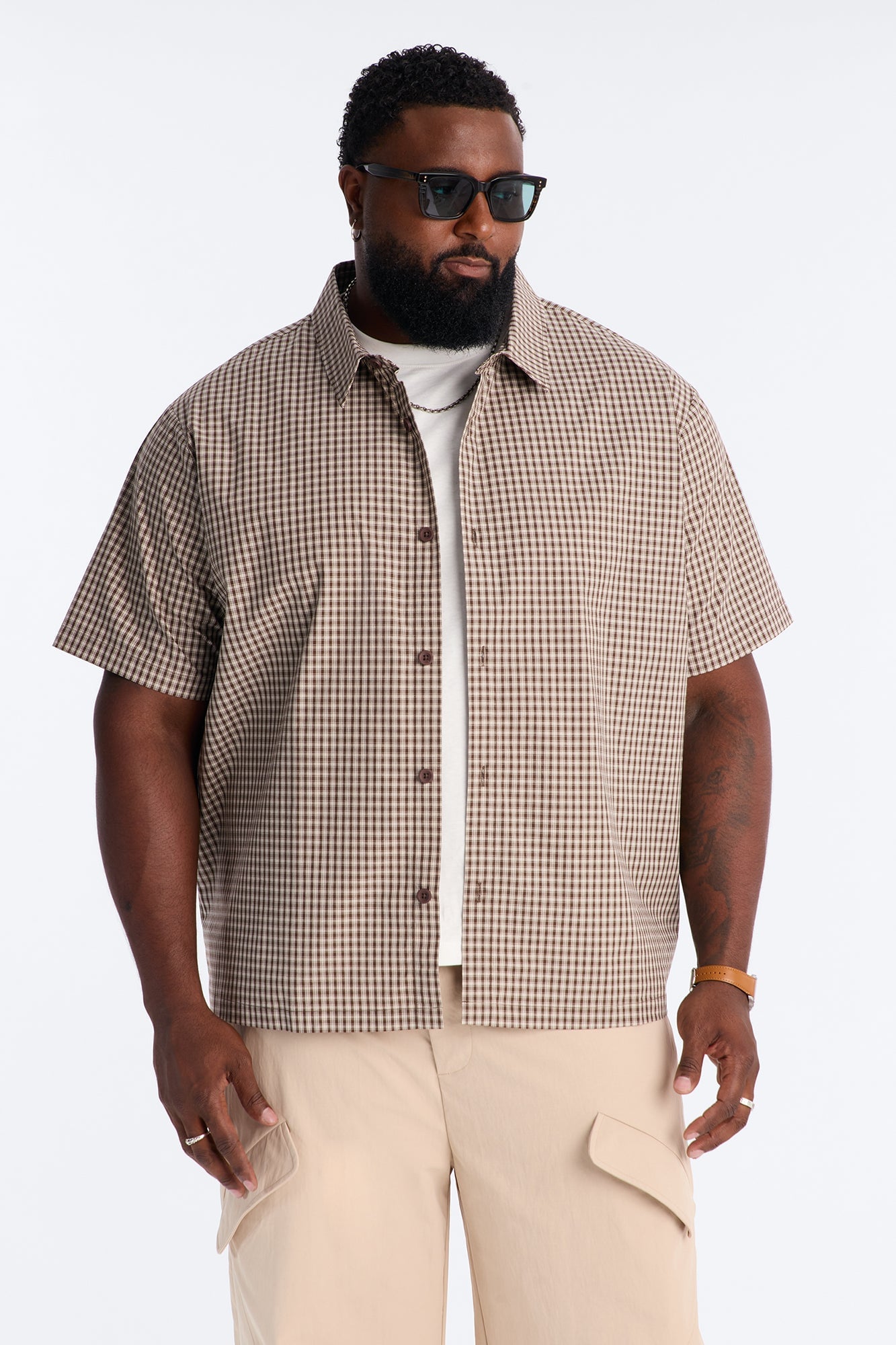 No Where To Be Found Plaid Button Up Shirt - Brown/combo image 1