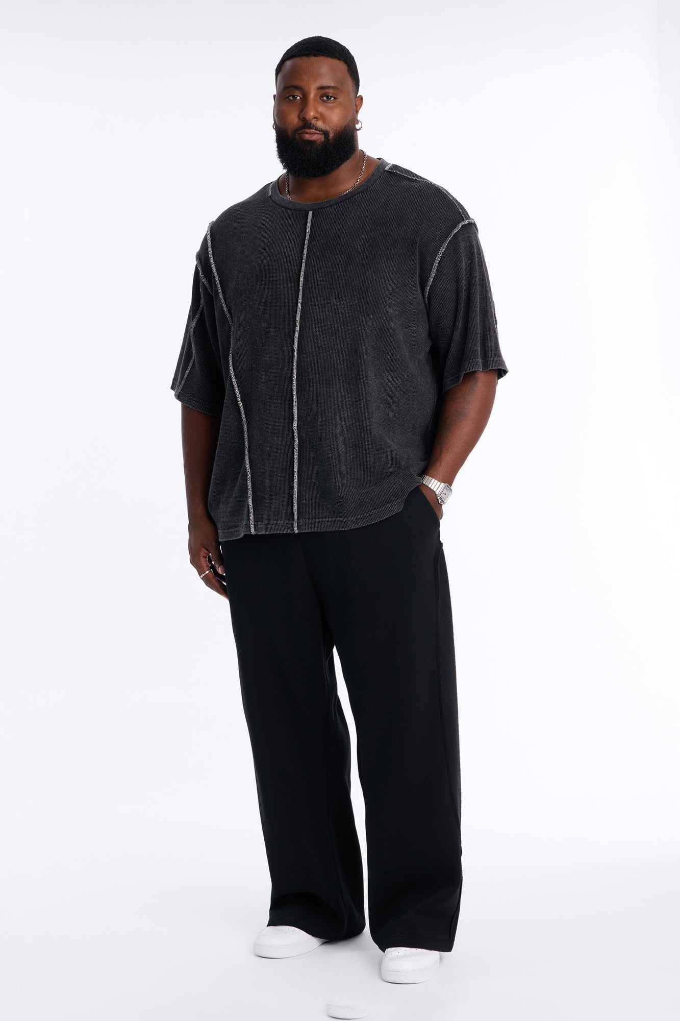 Reverse Panel Straight Leg Sweatpant - Black image 2