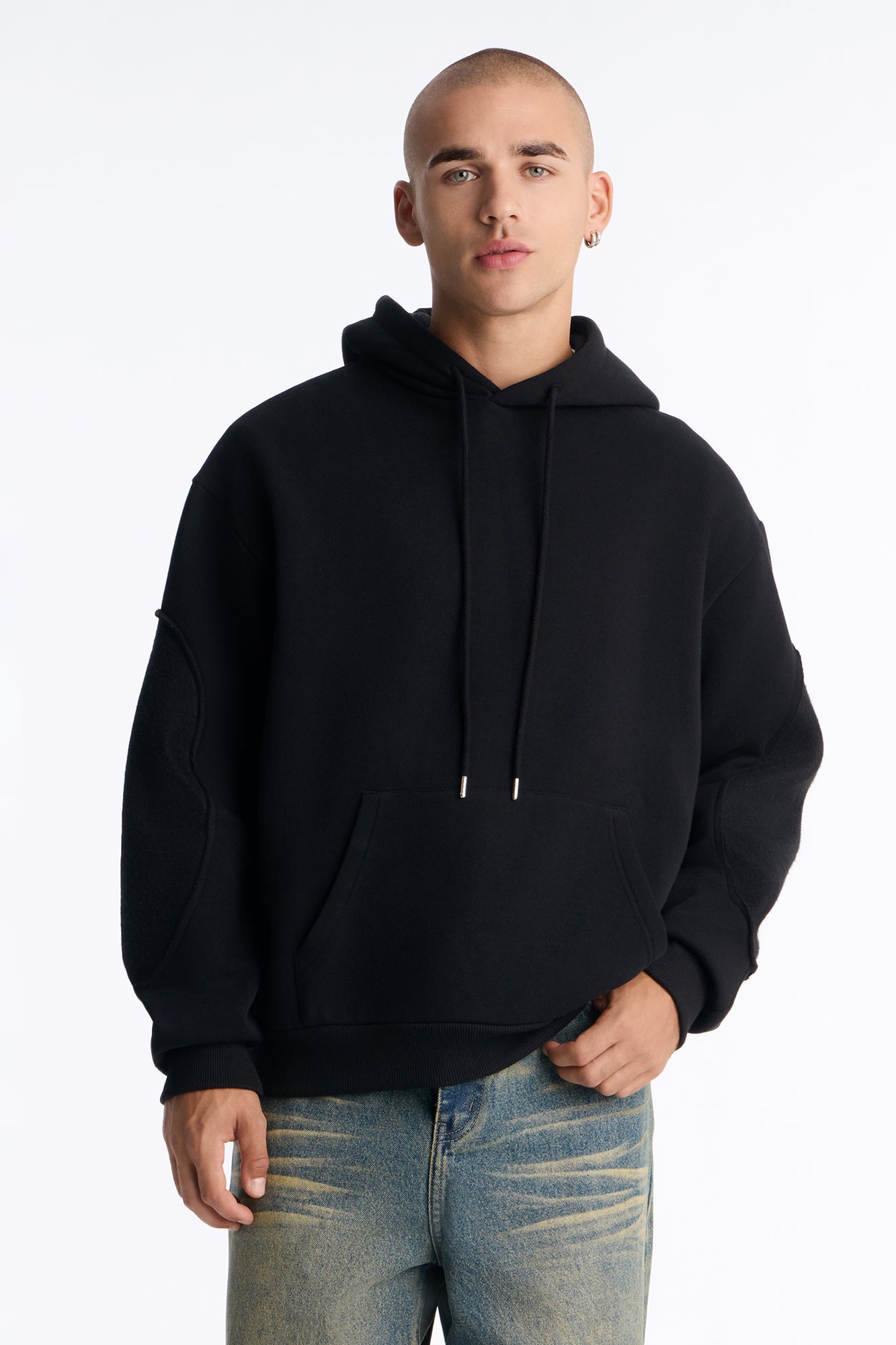 Reverse Panel Oversized Hoodie - Black image 5