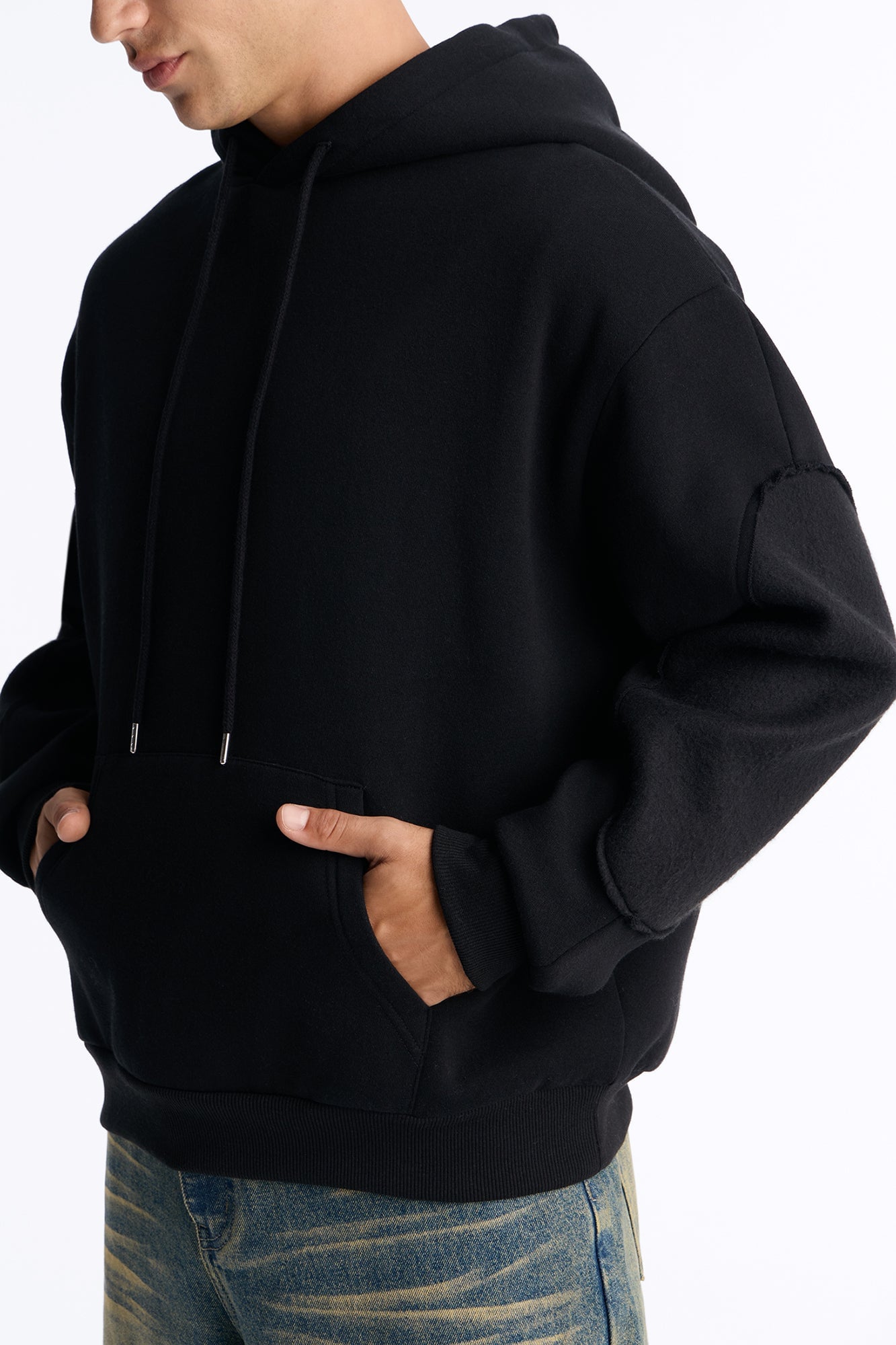 Reverse Panel Oversized Hoodie - Black image 7