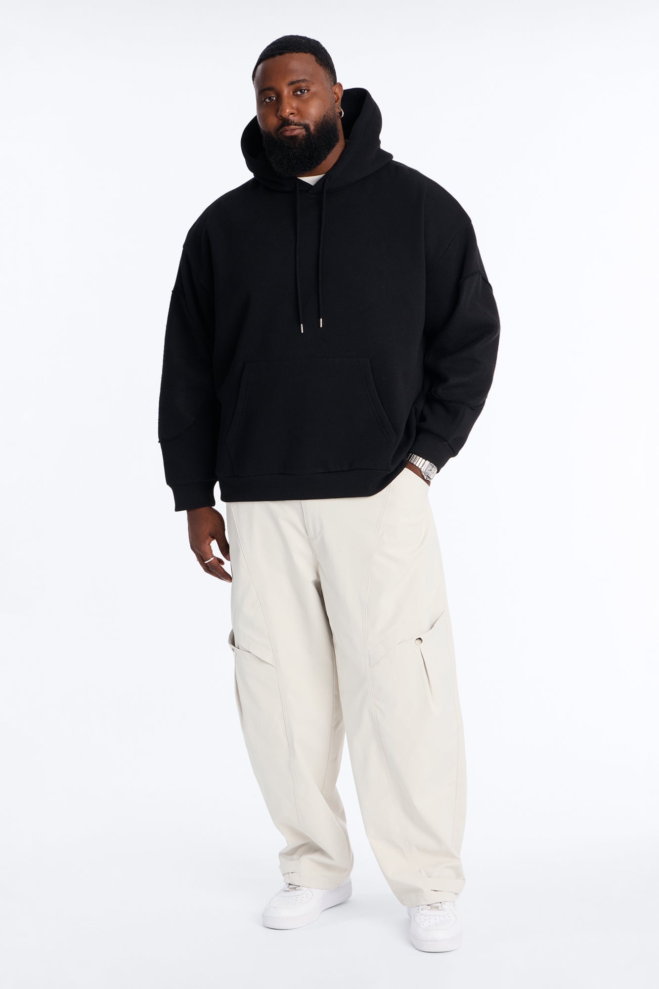 Reverse Panel Oversized Hoodie - Black image 2