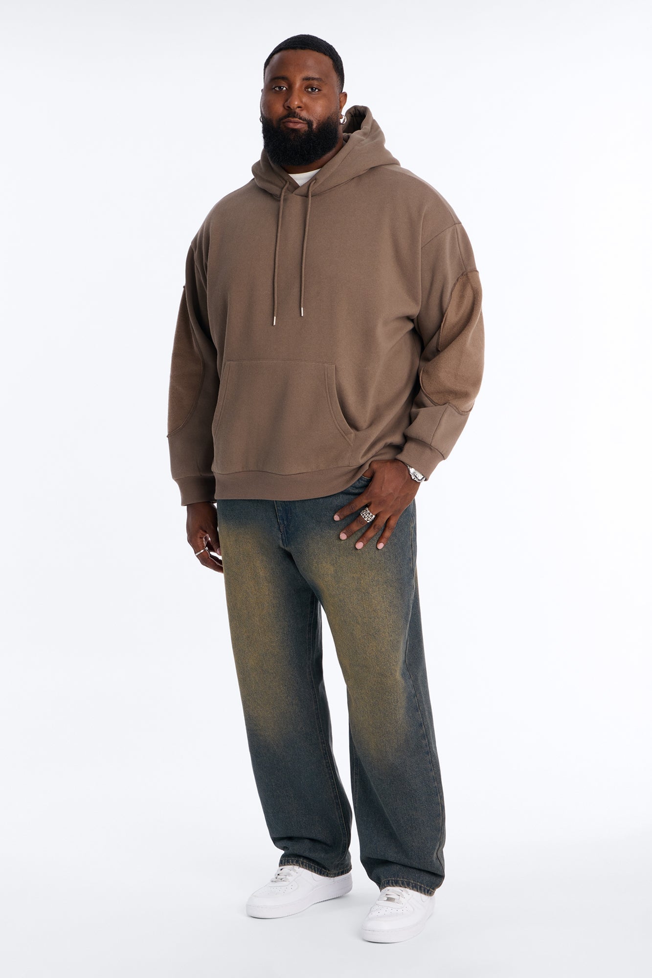 Reverse Panel Oversized Hoodie - Brown image 2
