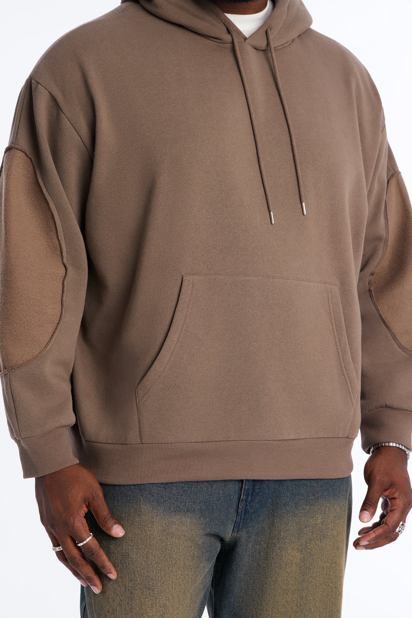 Reverse Panel Oversized Hoodie - Brown image 3