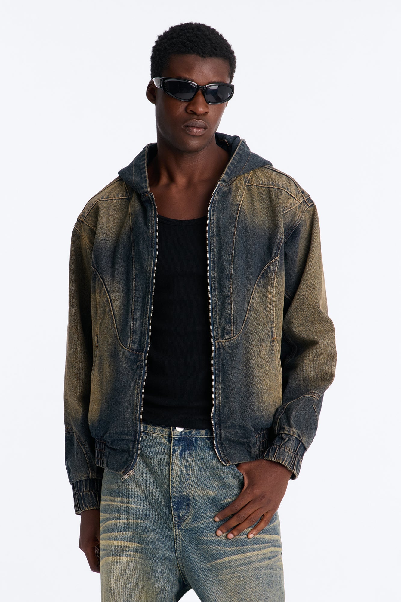 Panel Feeling It Denim Bomber Jacket - Brown image 5