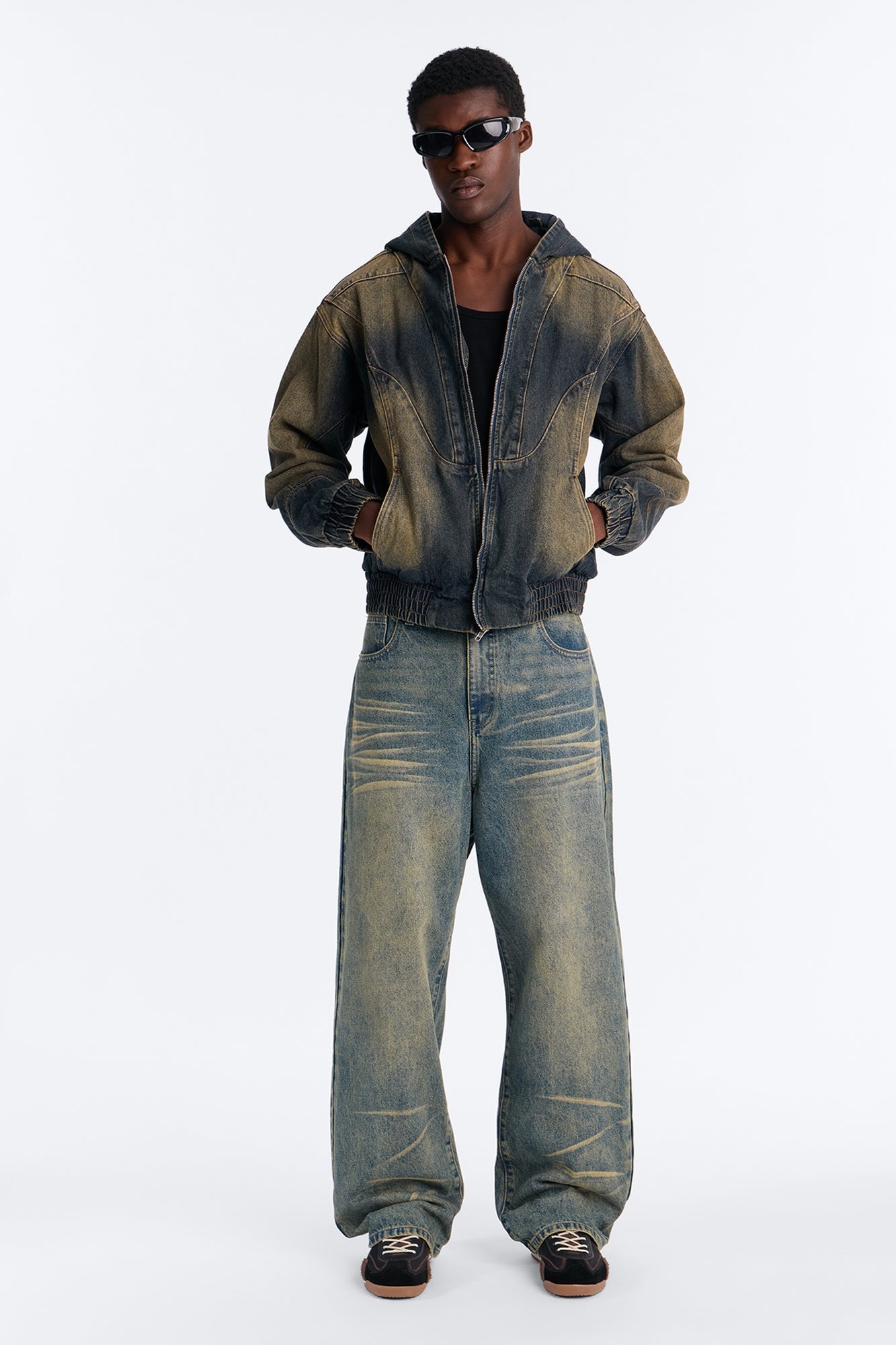 Panel Feeling It Denim Bomber Jacket - Brown image 6