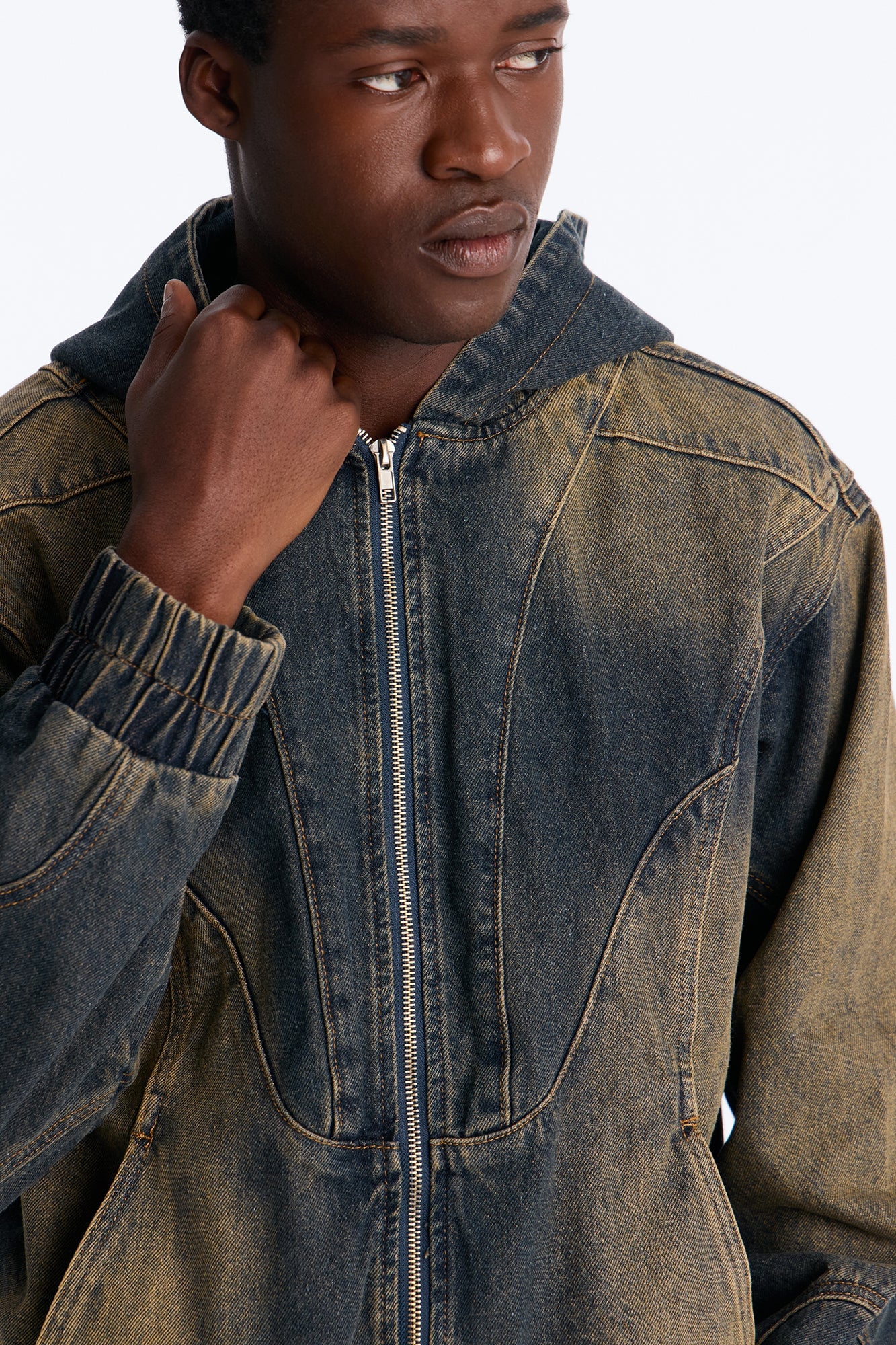Panel Feeling It Denim Bomber Jacket - Brown image 7