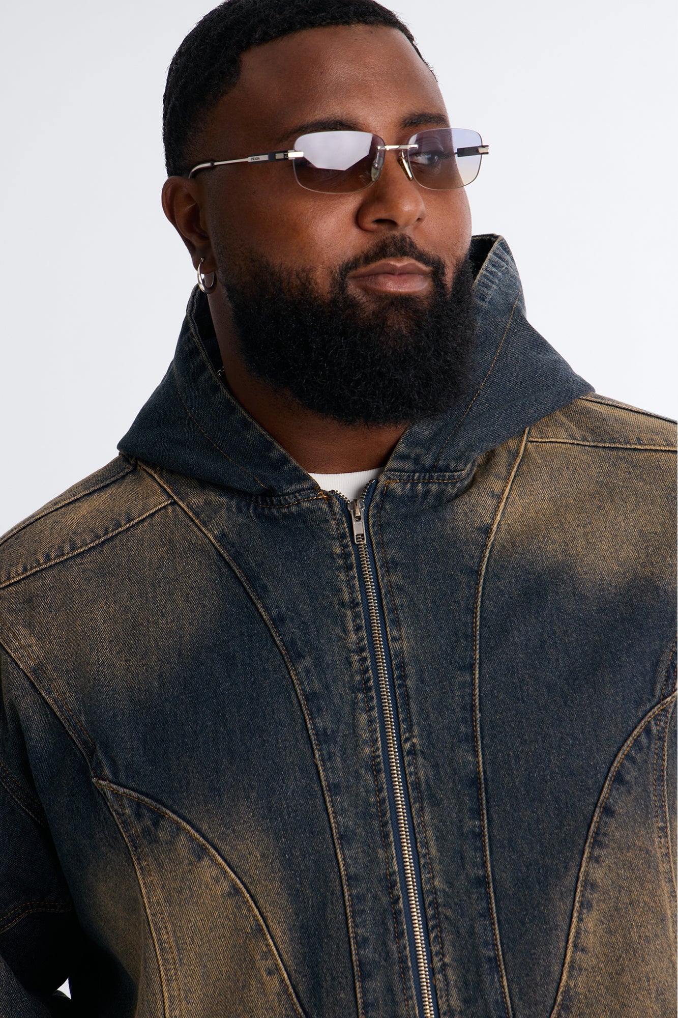 Panel Feeling It Denim Bomber Jacket - Brown image 3