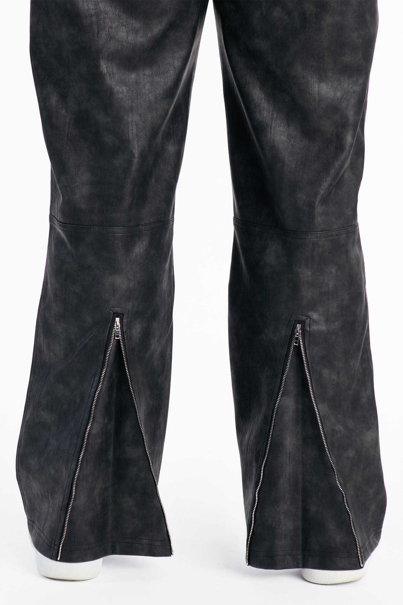 Straight Flared Stone Grained Faux Leather Zip Pant - Black image 5