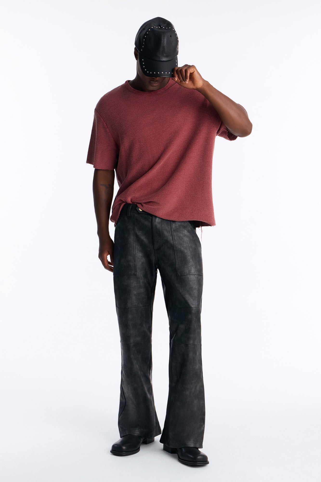Straight Flared Stone Grained Faux Leather Zip Pant - Black image 6