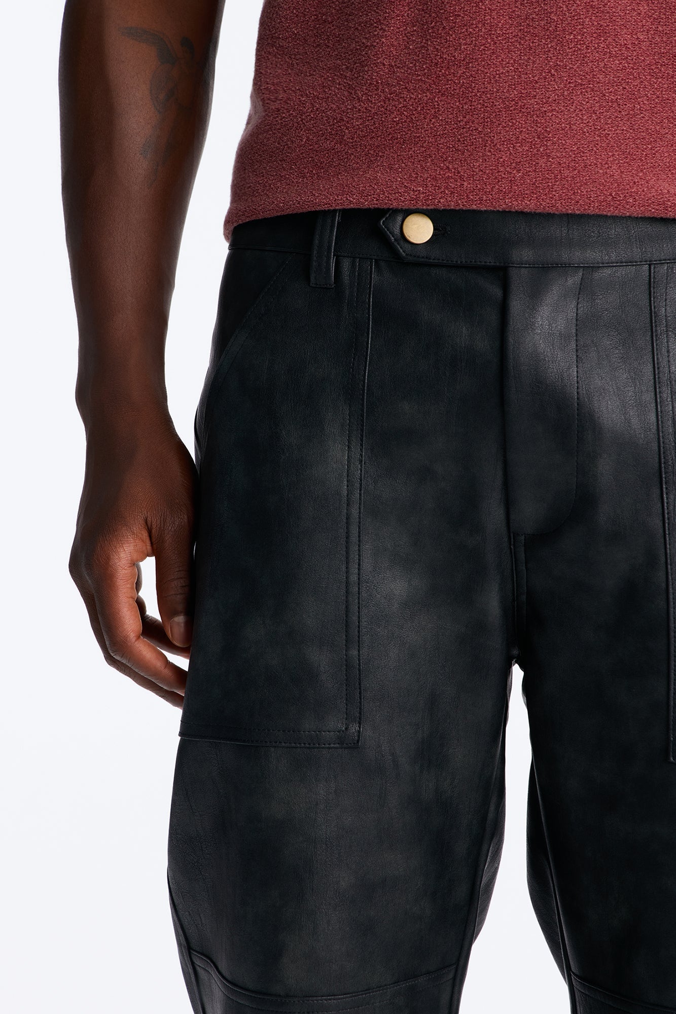 Straight Flared Stone Grained Faux Leather Zip Pant - Black image 8