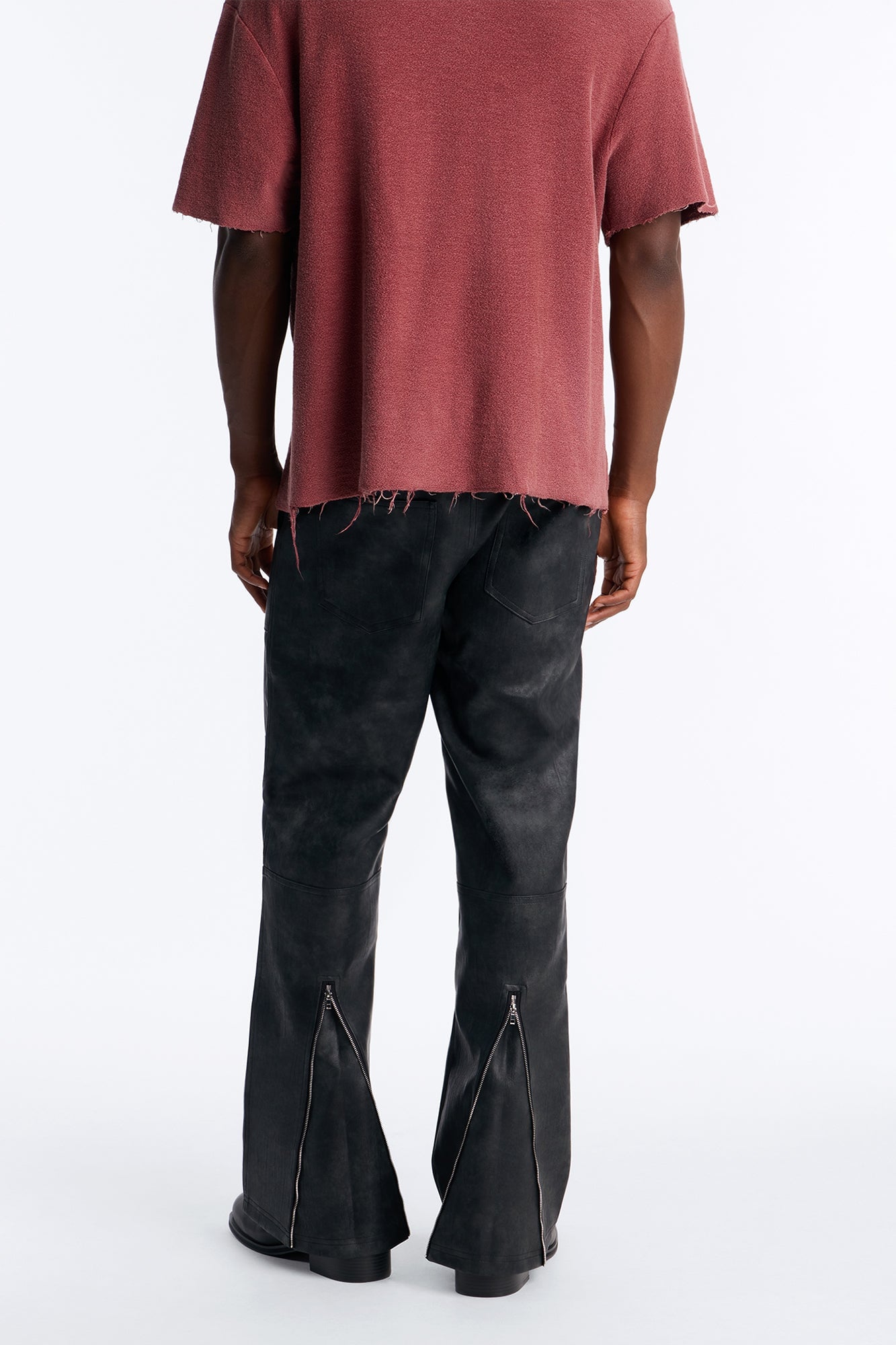 Straight Flared Stone Grained Faux Leather Zip Pant - Black image 9