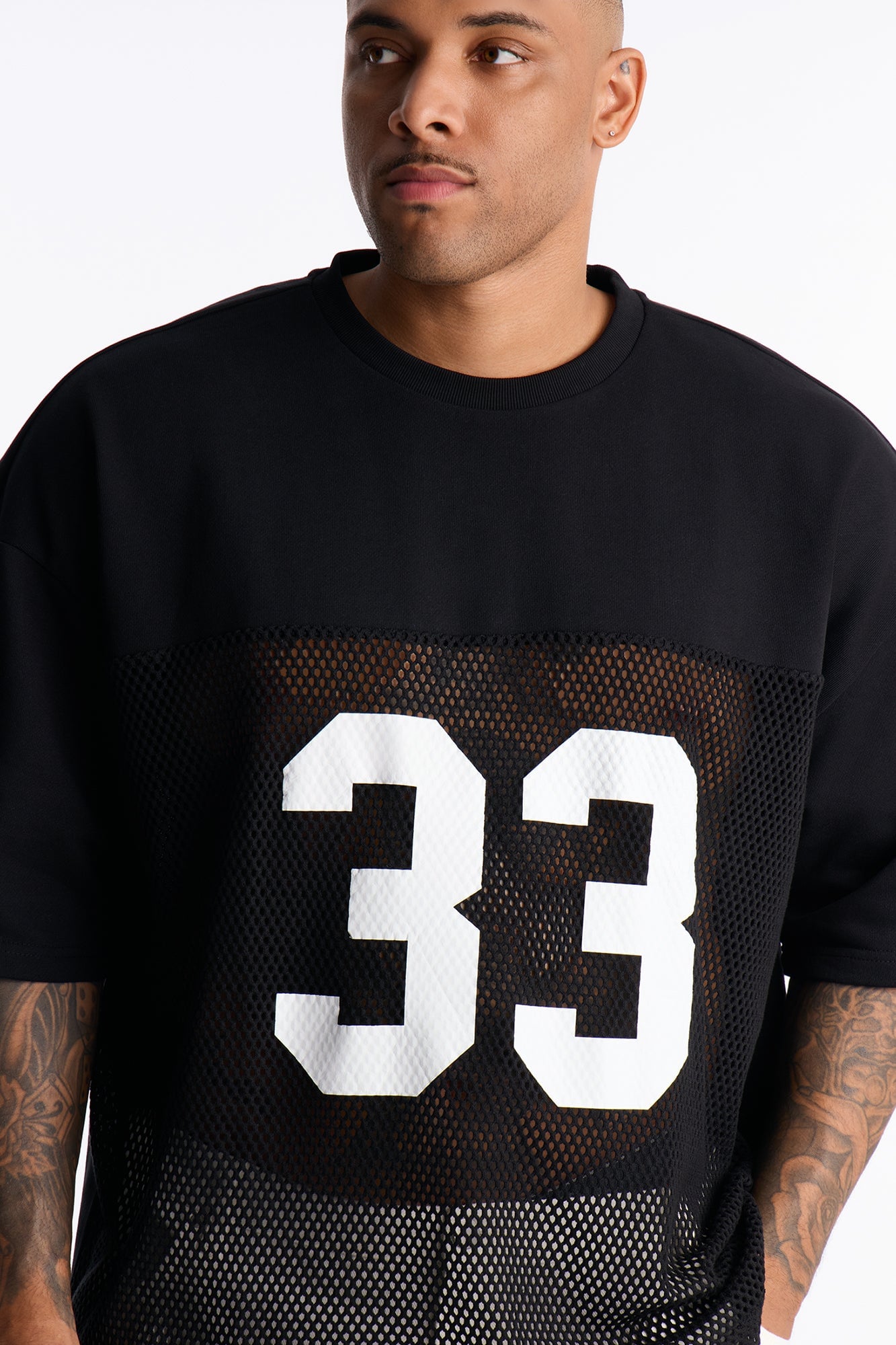 33 Oversized Mesh Fleece Tee - Black image 3