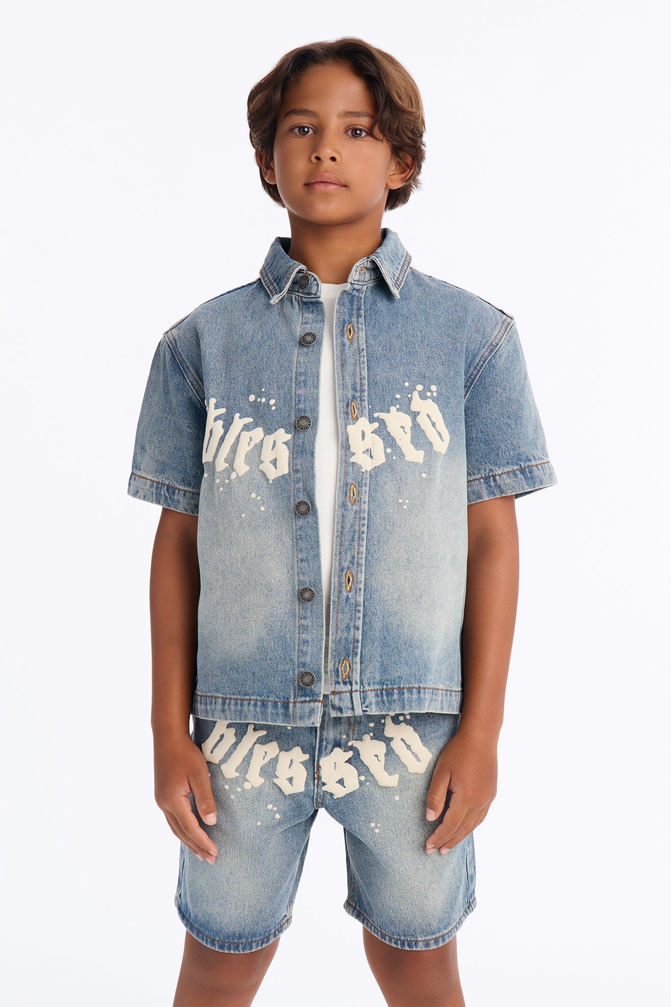 Mini Been Blessed Denim Button Up Shirt - Medium Blue Wash image 1