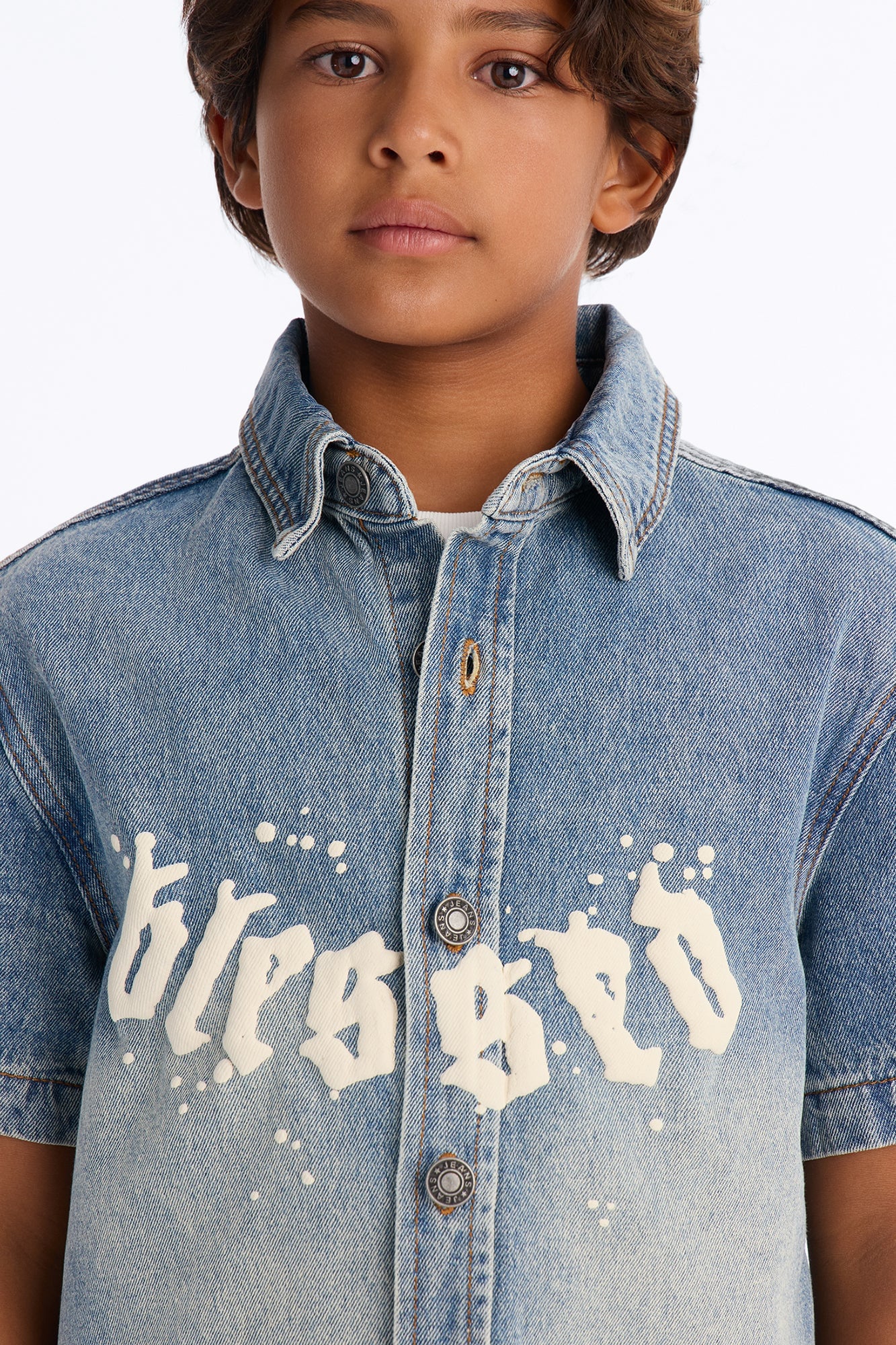 Mini Been Blessed Denim Button Up Shirt - Medium Blue Wash image 3