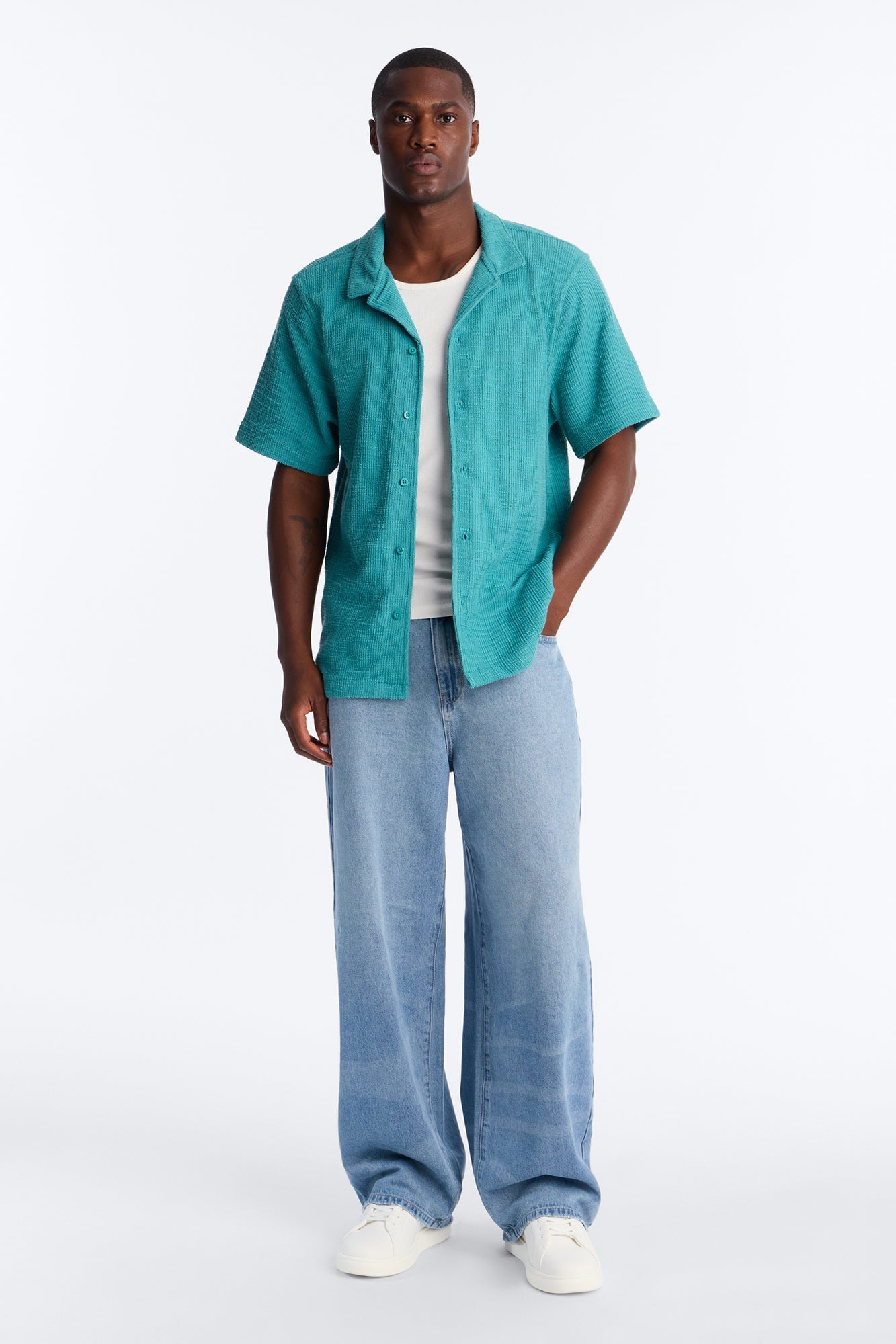 Dean Textured Short Sleeve Button Up Shirt - Teal image 5