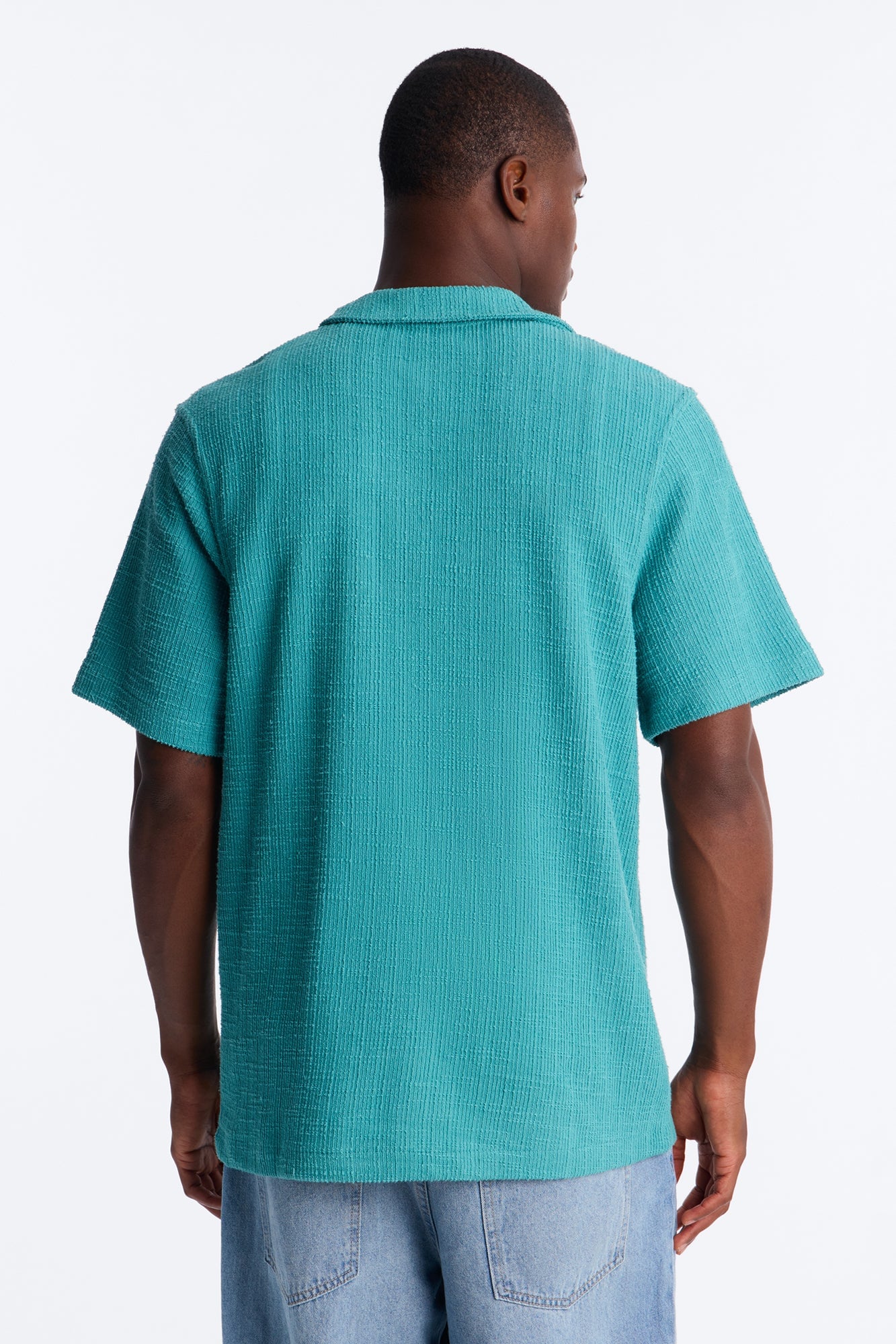 Dean Textured Short Sleeve Button Up Shirt - Teal image 6