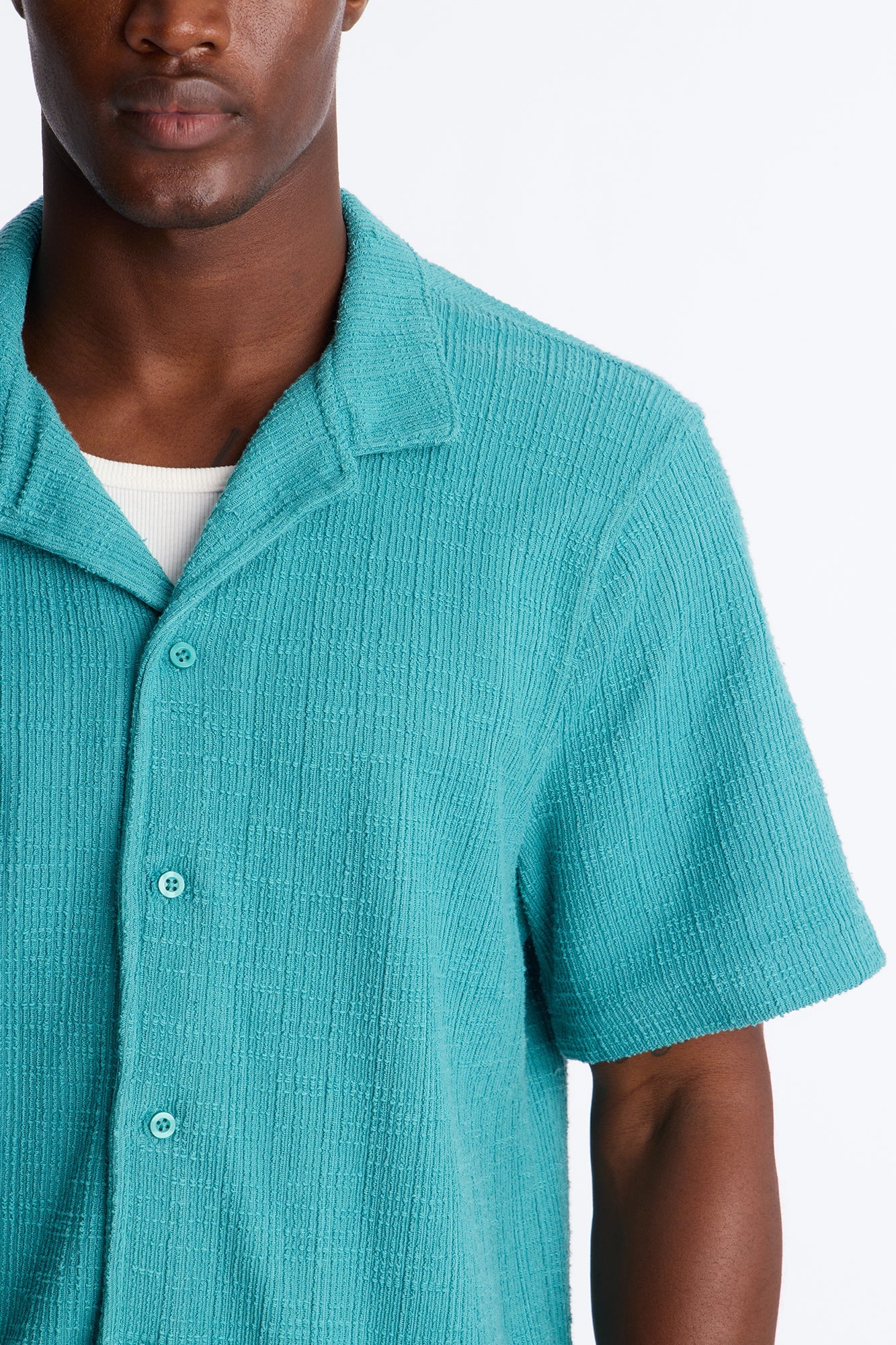 Dean Textured Short Sleeve Button Up Shirt - Teal image 7