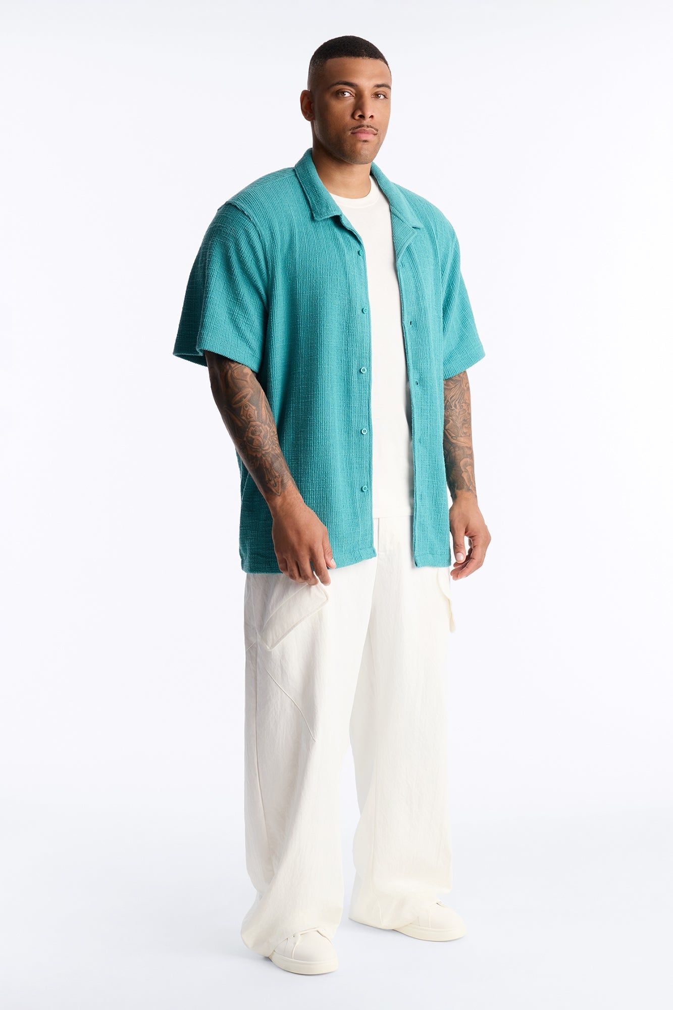 Dean Textured Short Sleeve Button Up Shirt - Teal image 2
