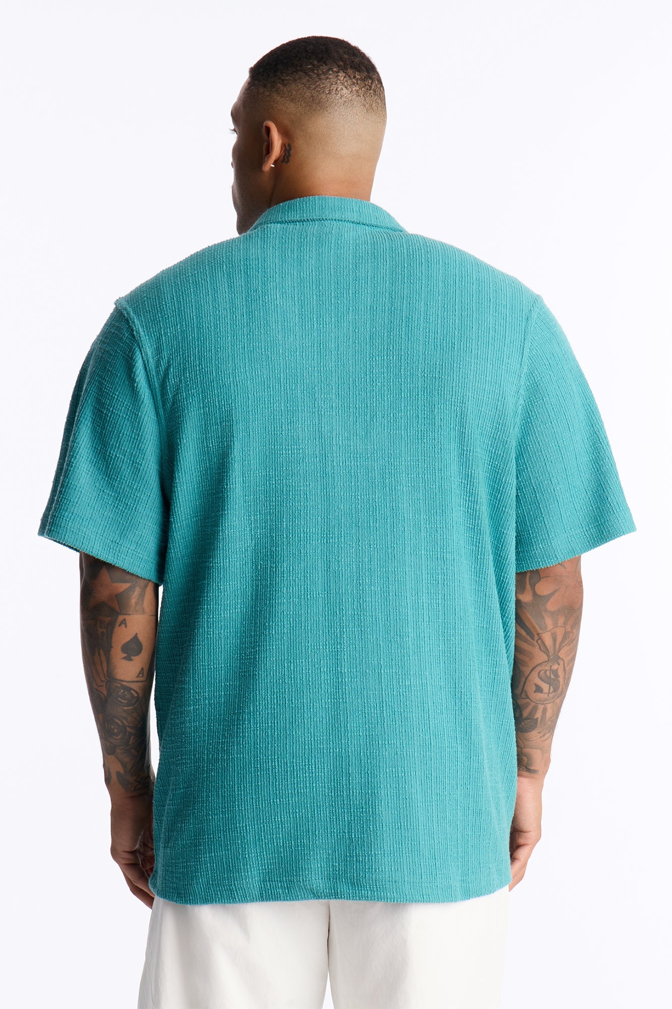 Dean Textured Short Sleeve Button Up Shirt - Teal image 3
