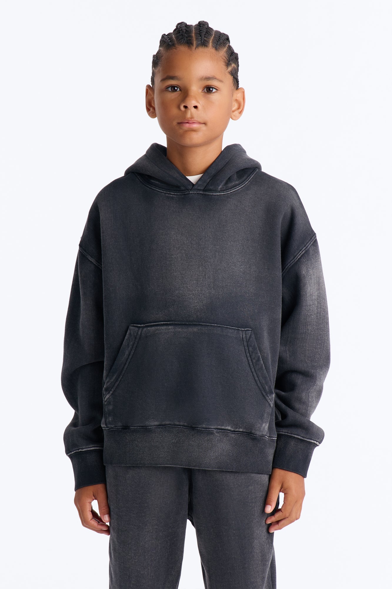 Mini Acid Wash Oversized Heavyweight Hoodie - Black image 1