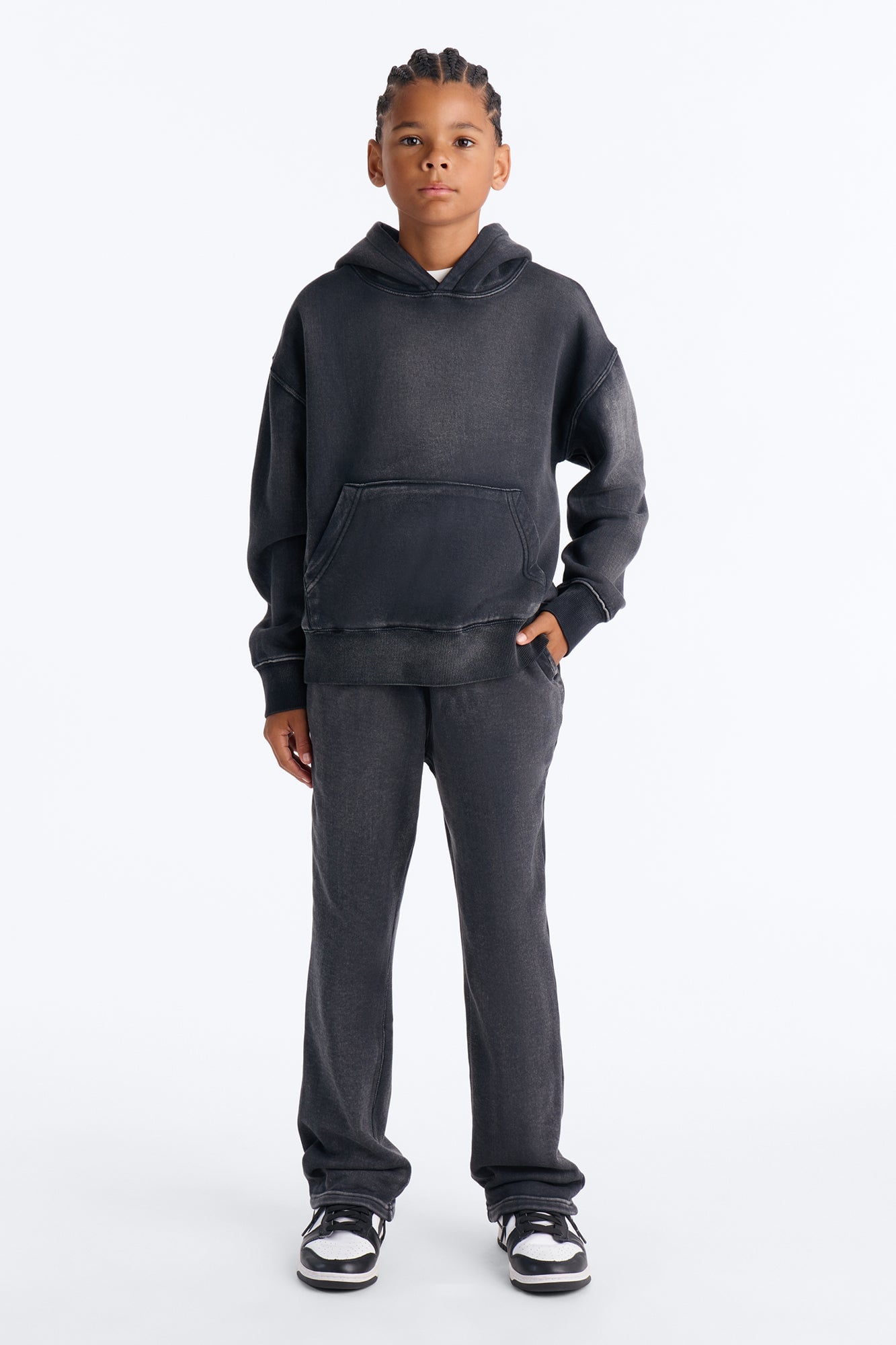 Mini Acid Wash Oversized Heavyweight Hoodie - Black image 2