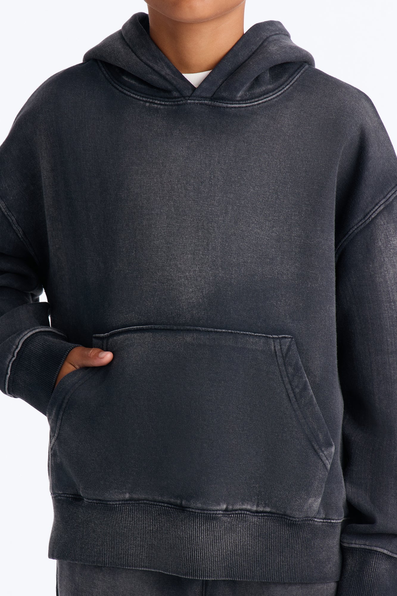 Mini Acid Wash Oversized Heavyweight Hoodie - Black image 4