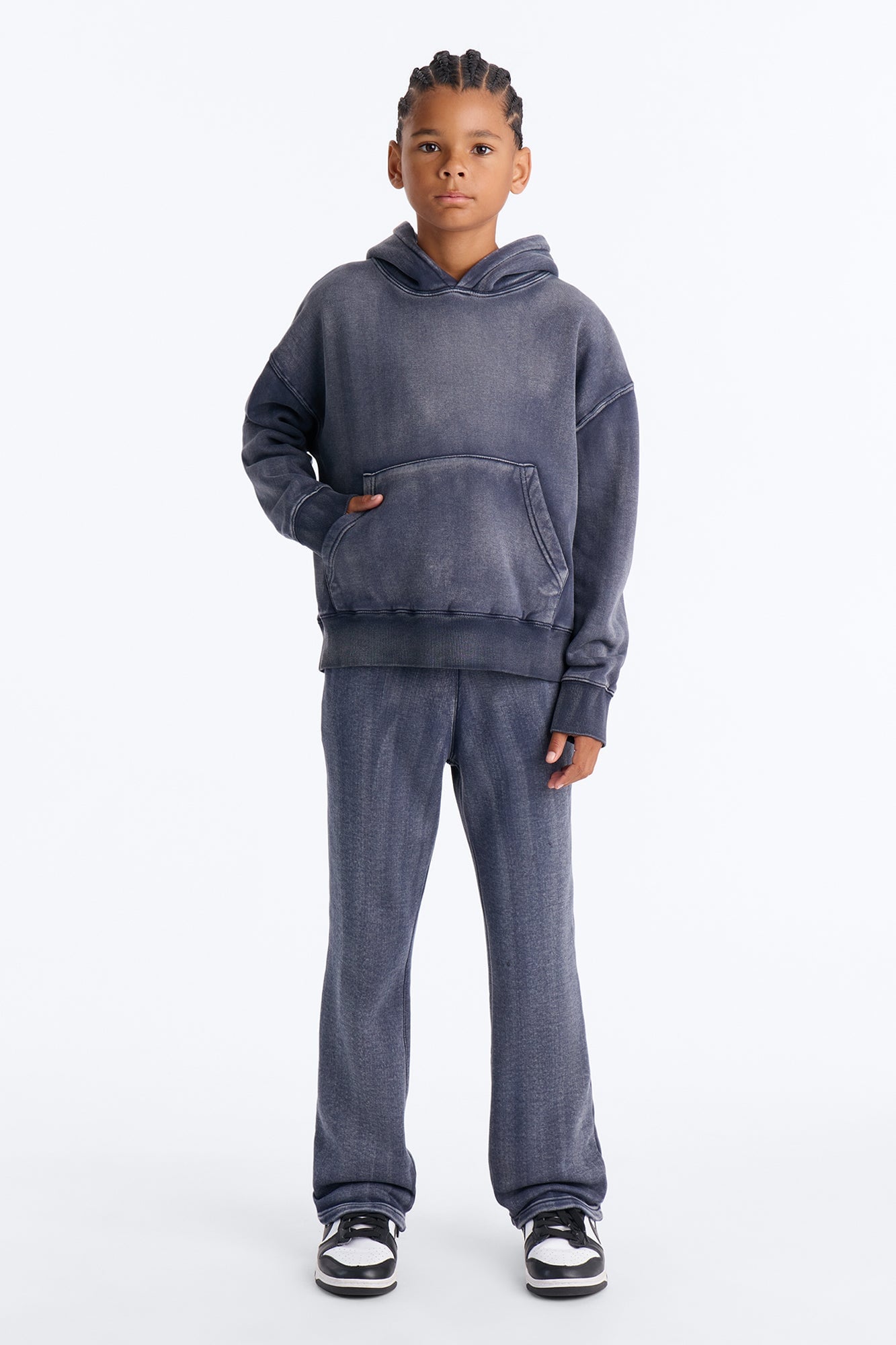 Mini Acid Wash Oversized Heavyweight Hoodie - Navy image 2