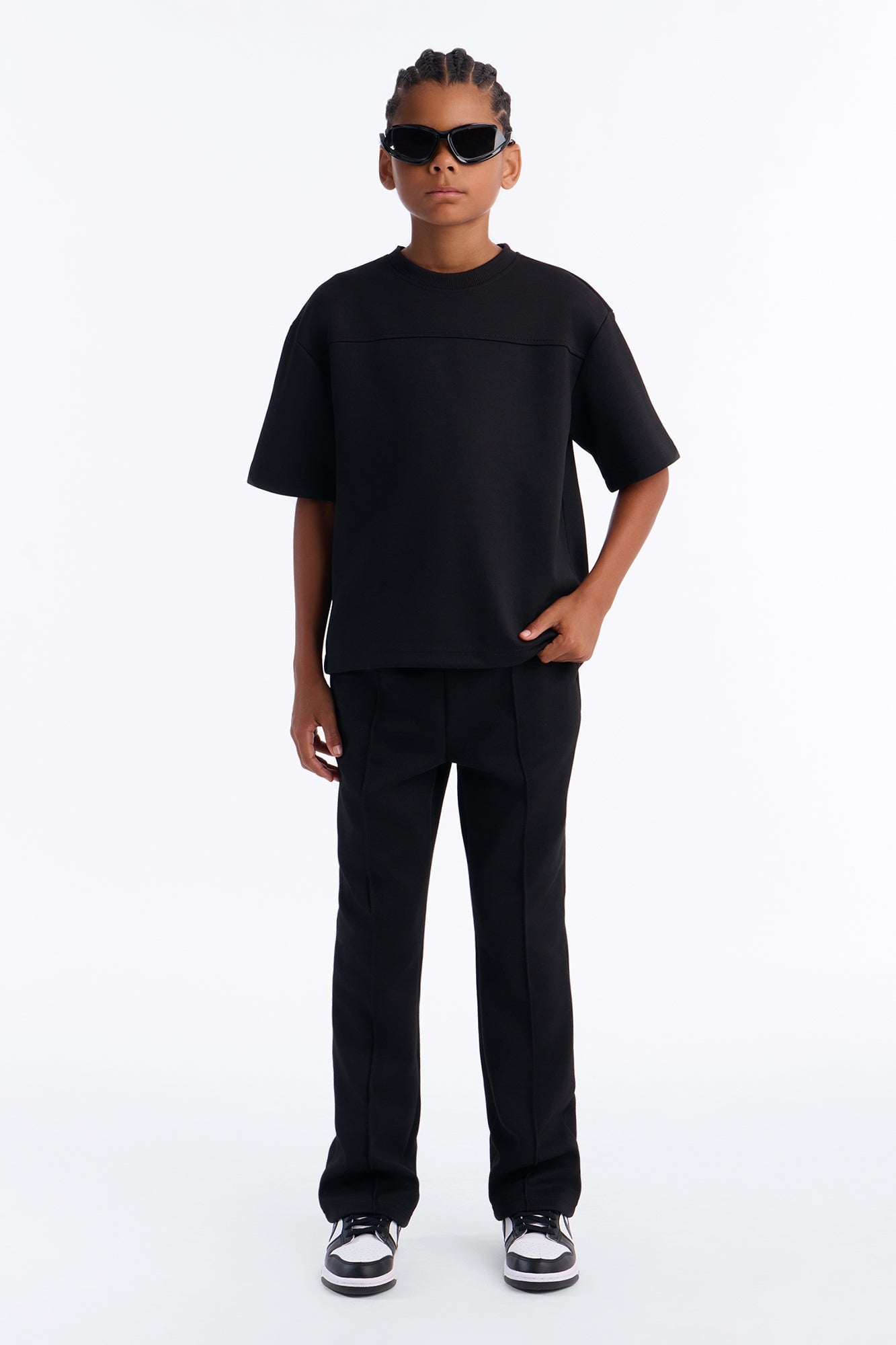 Mini Structured Fleece Paneled Tee - Black image 2
