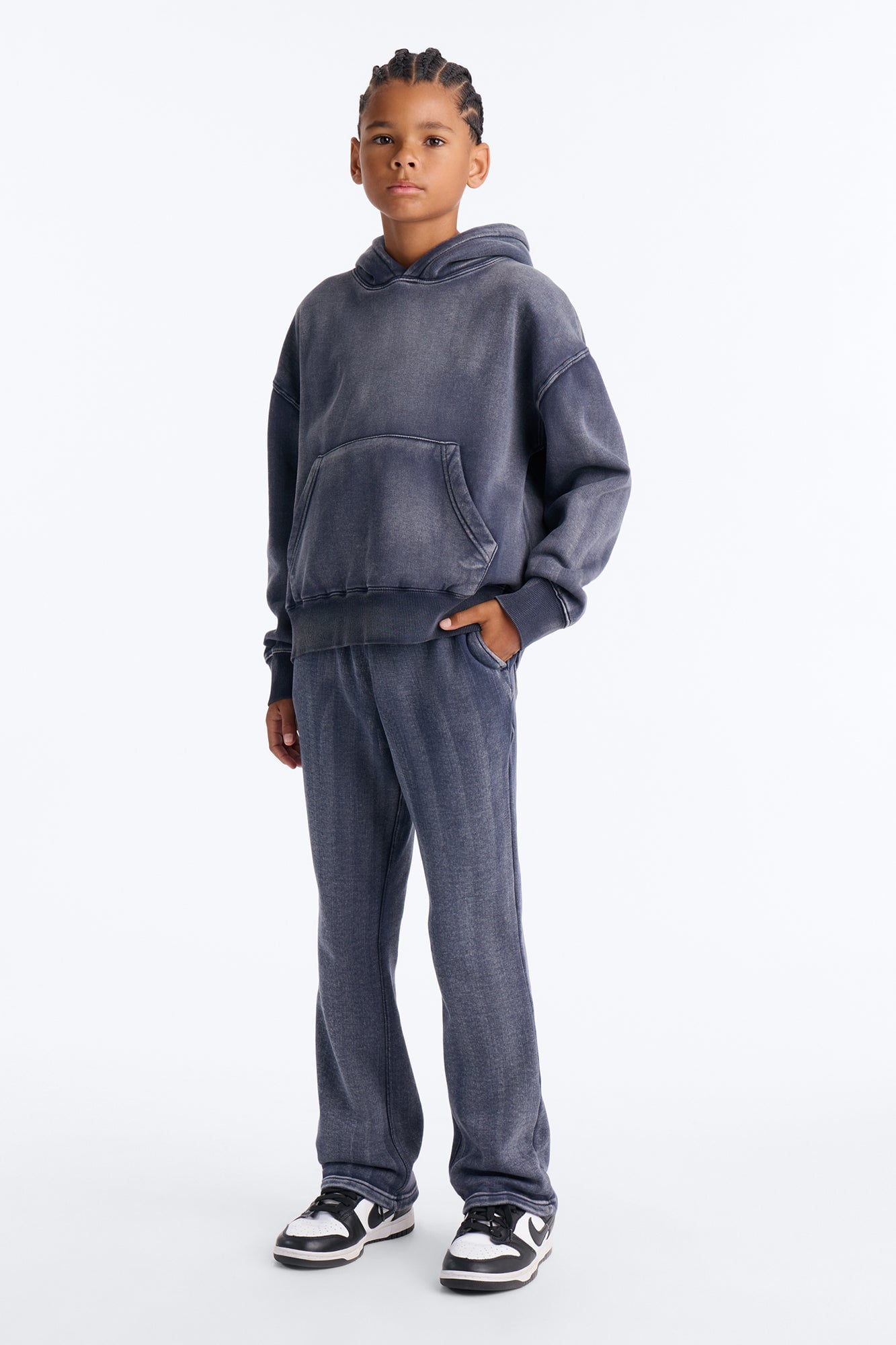 Mini Acid Wash Heavyweight Slim Flare Sweatpants - Navy image 1