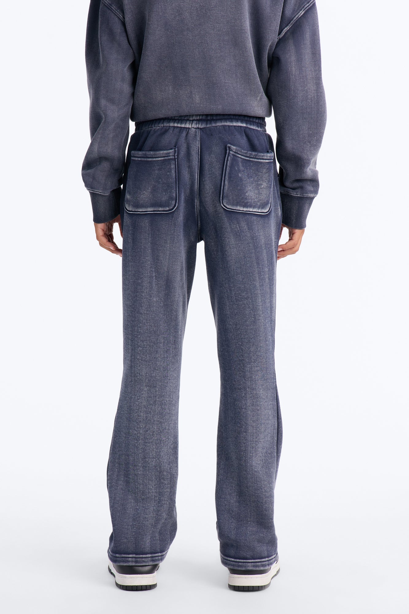 Mini Acid Wash Heavyweight Slim Flare Sweatpants - Navy image 3