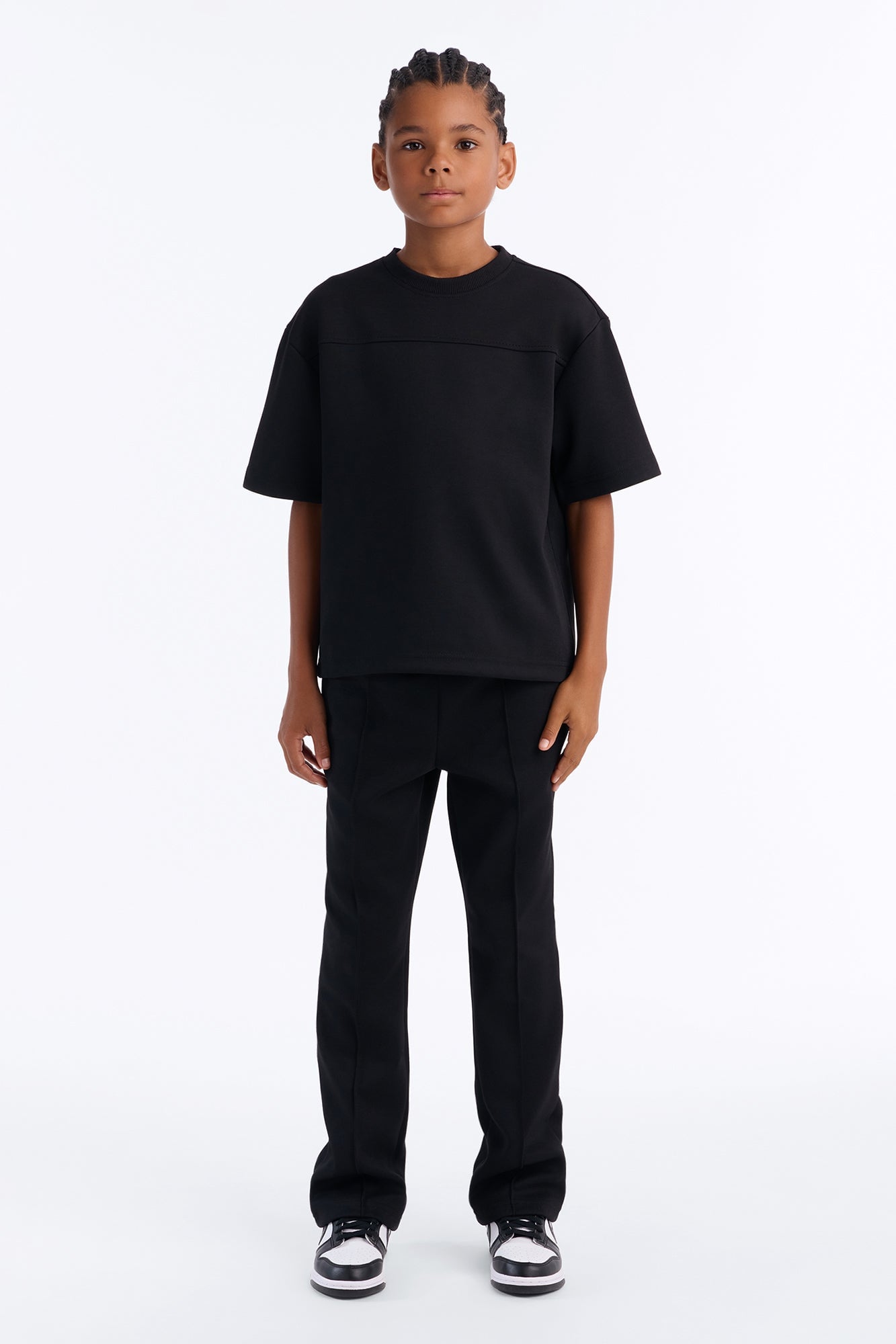 Mini Structured Fleece Pintuck Slim Flare Sweatpants - Black image 1