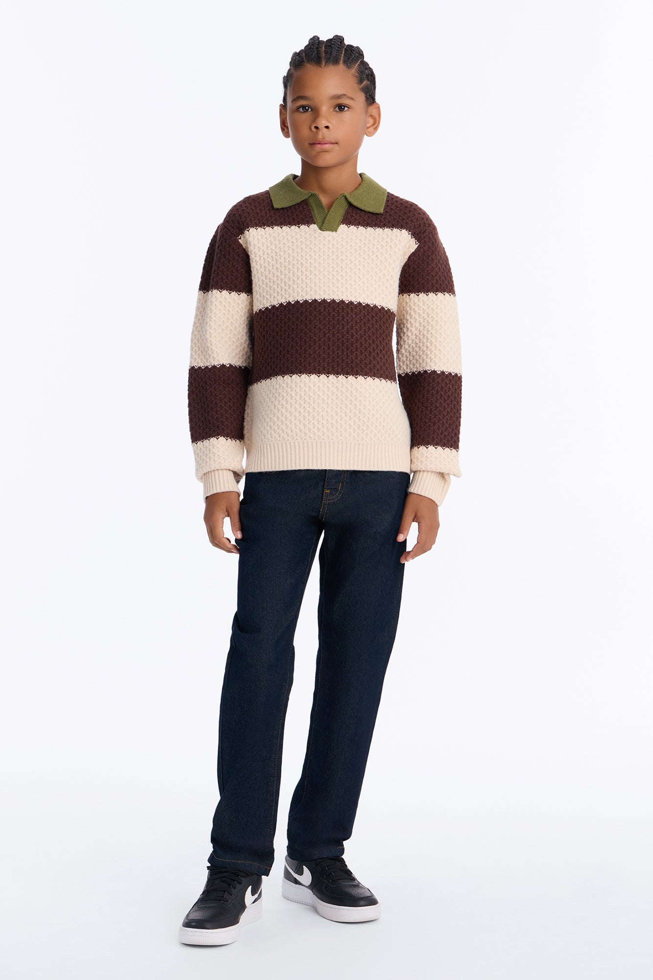 Mini Chunky Striped Polo Sweater - Brown image 2