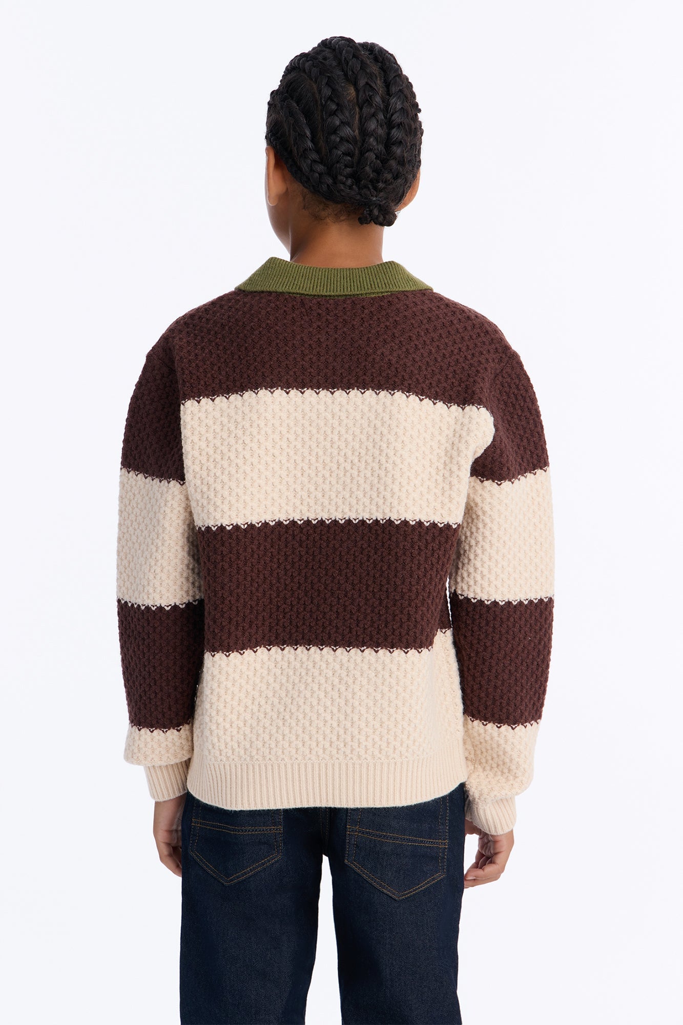 Mini Chunky Striped Polo Sweater - Brown image 3
