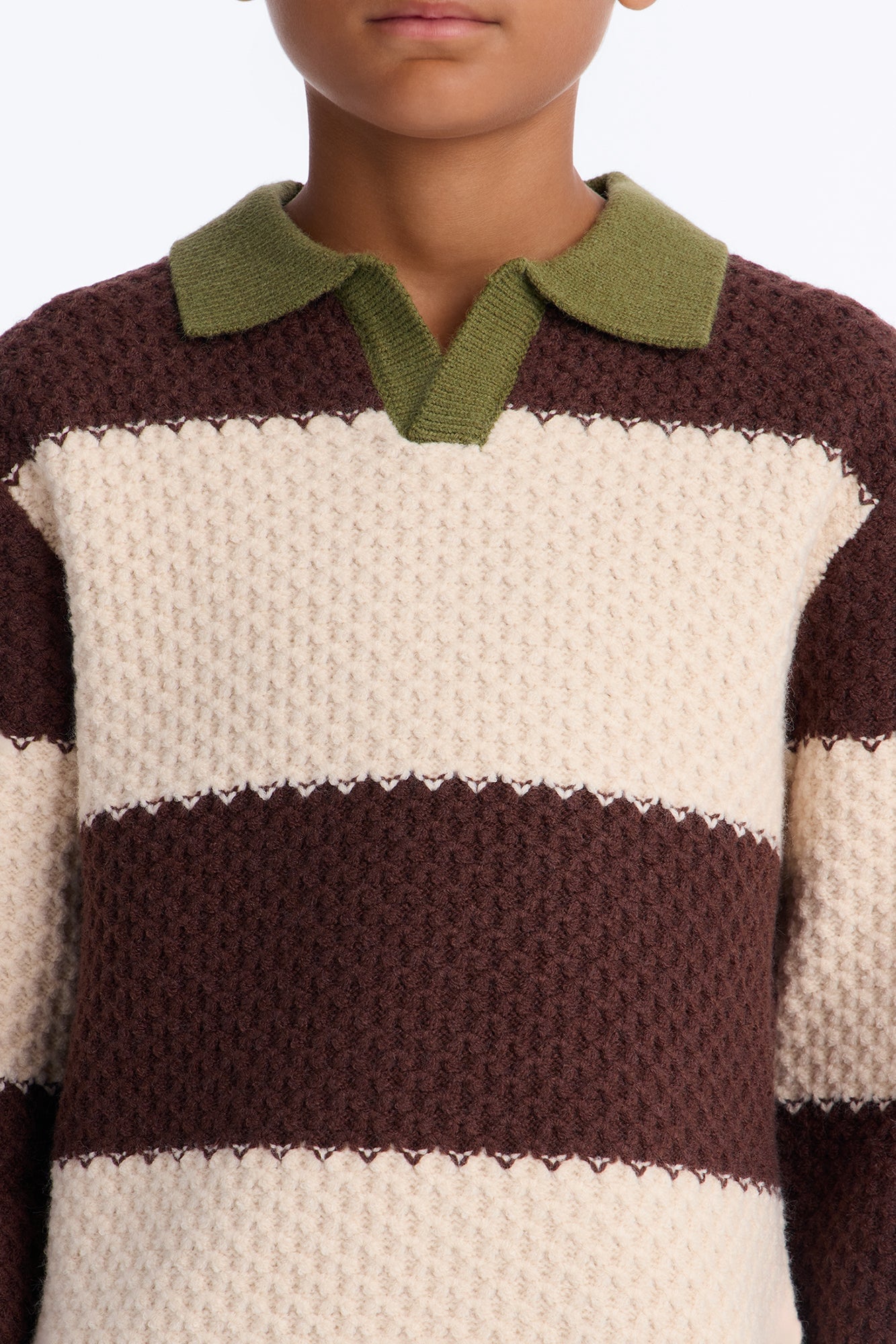 Mini Chunky Striped Polo Sweater - Brown image 4