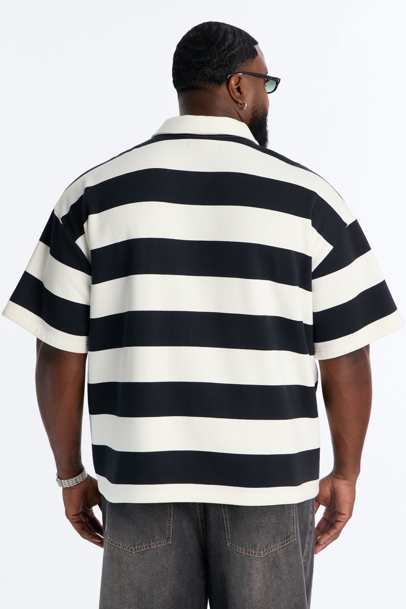 NO 42 Fast Stripe Fleece Polo - Black/combo image 4