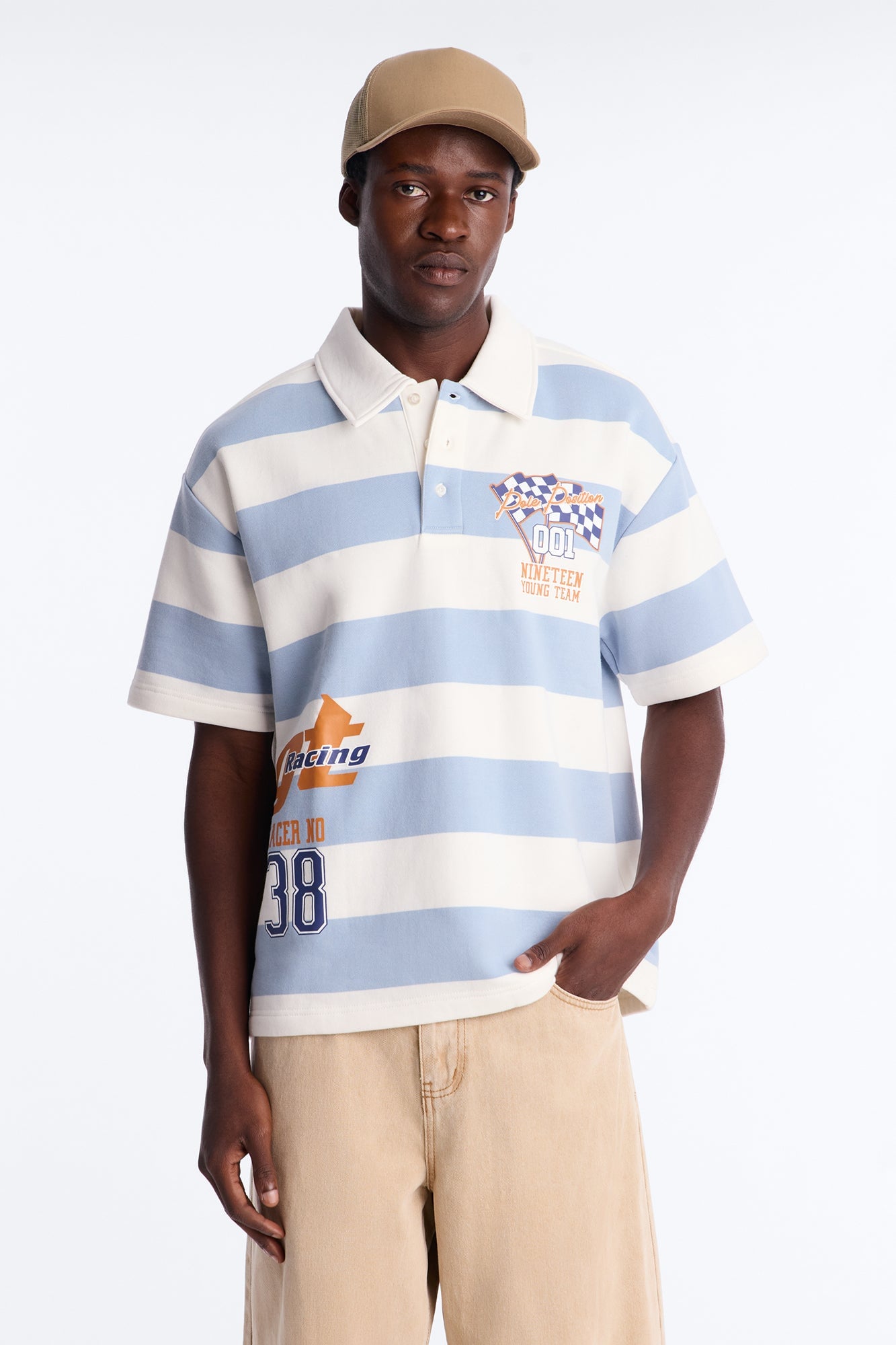 Racer 38 Stripe Fleece Polo - Blue/combo image 5