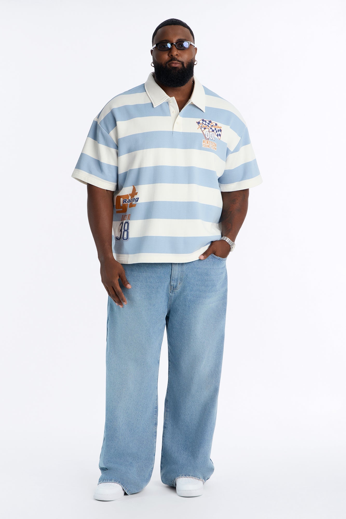 Racer 38 Stripe Fleece Polo - Blue/combo image 2